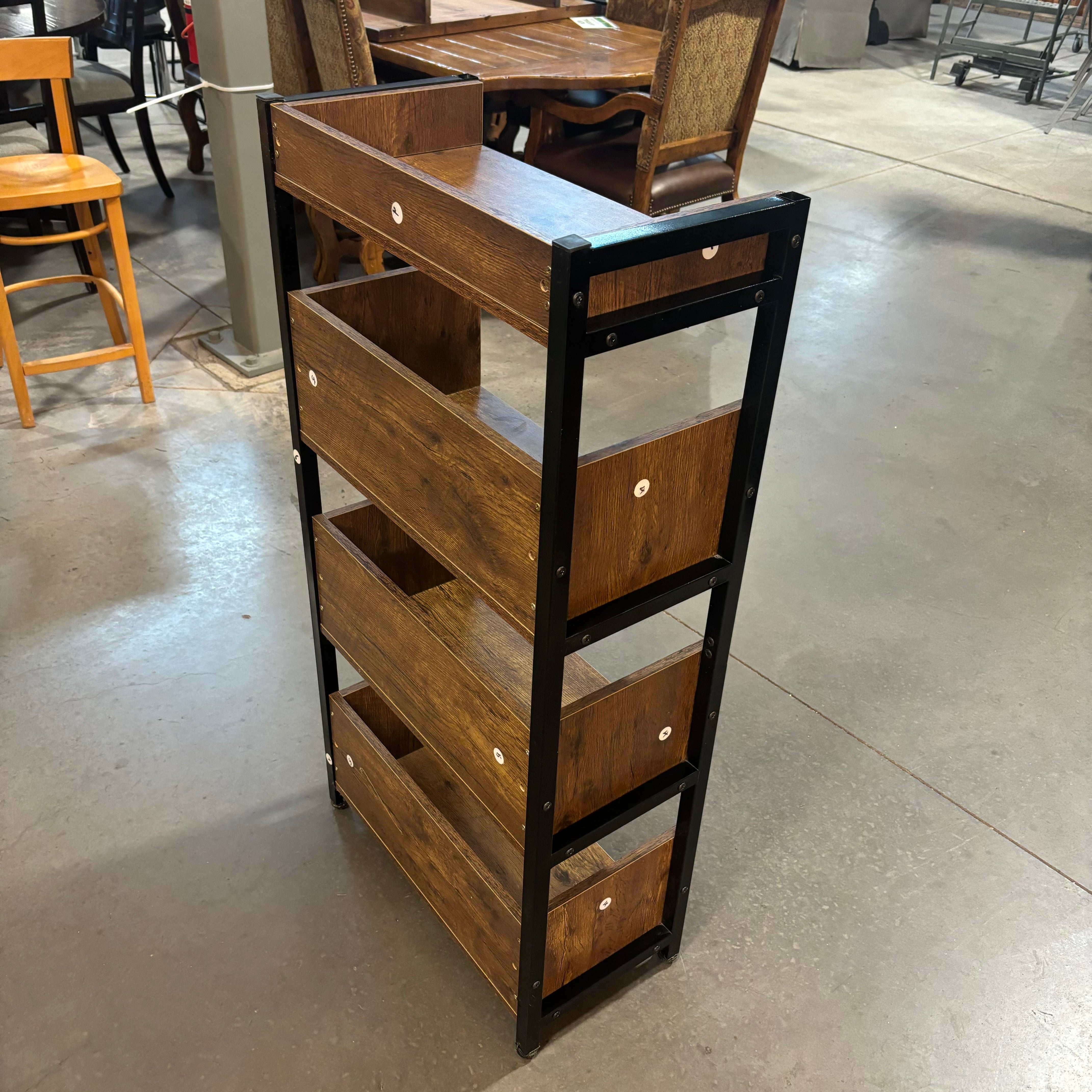 4 Tier Industrial Style Wood Laminate & Metal Frame Bookshelf 24"x 12"x 48"