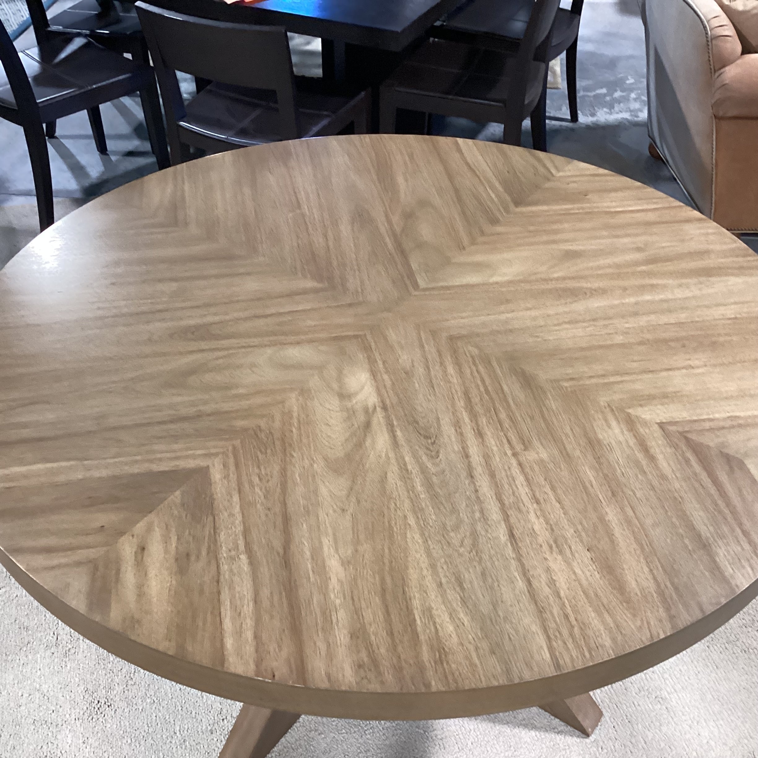 Samson International Light Green Grey Finish Wood & Veneer with X Style Pedestal Dining Table 54" Diameter x 30"