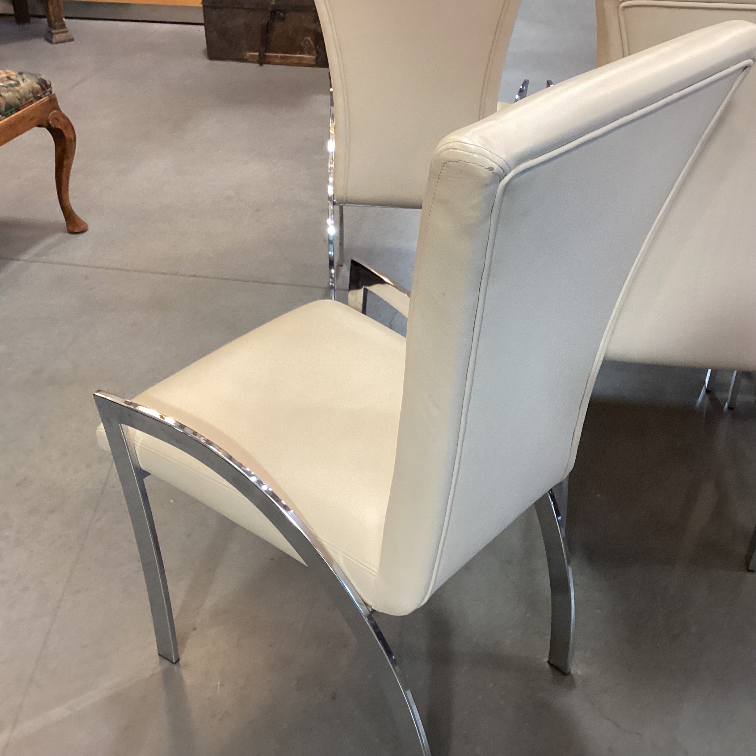 SET of 6 Elite Manufacturing Modern Blonde Leather & Chrome Dining Chairs 20"x 24"x 40"