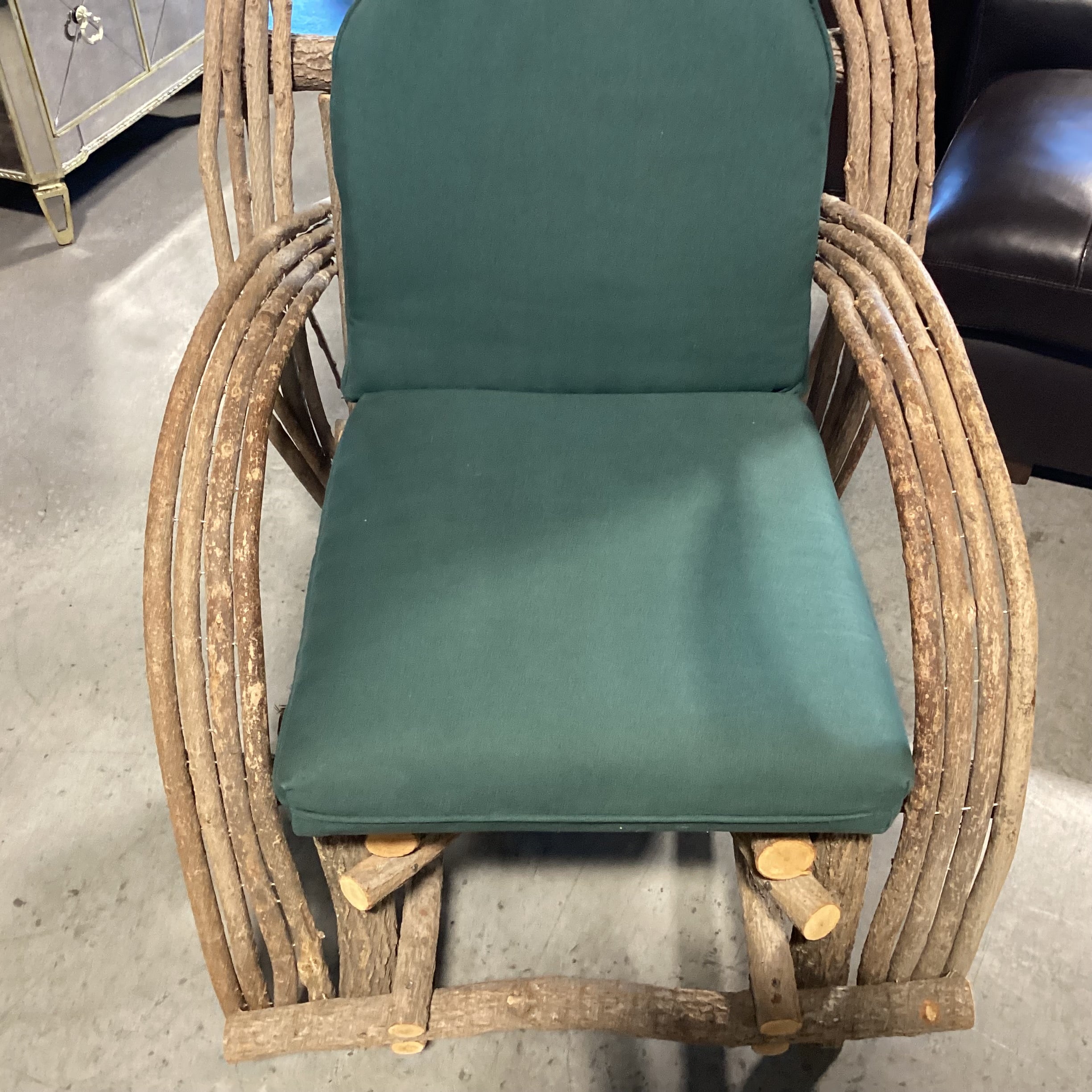 Log & Branch Arched & Rounded Arm with Green Cushions Chair 31"x 33"x 35"