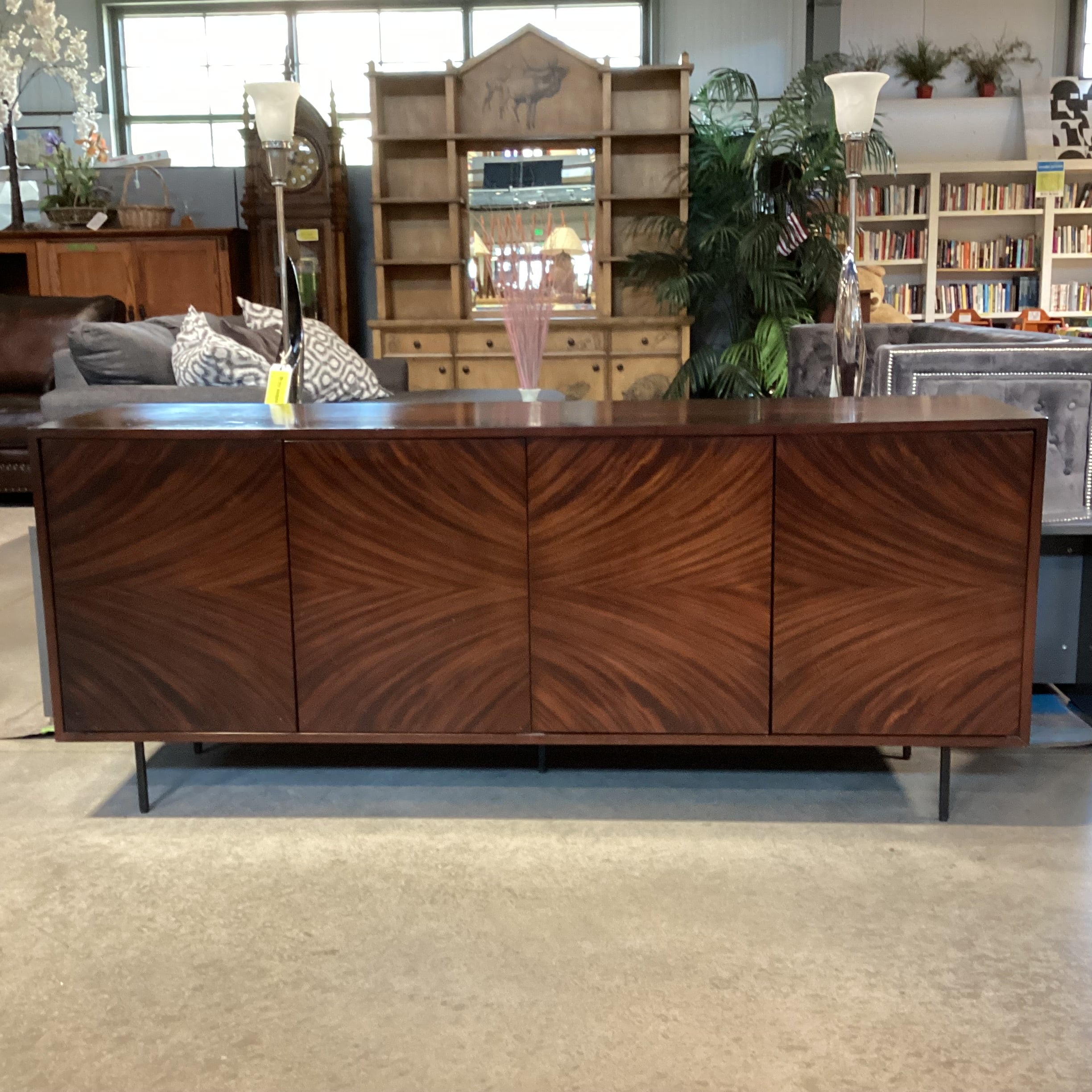 Modern Matched Finished Veneer & Wood 4 Door with Shelves Credenza 71"x 18"x 30"