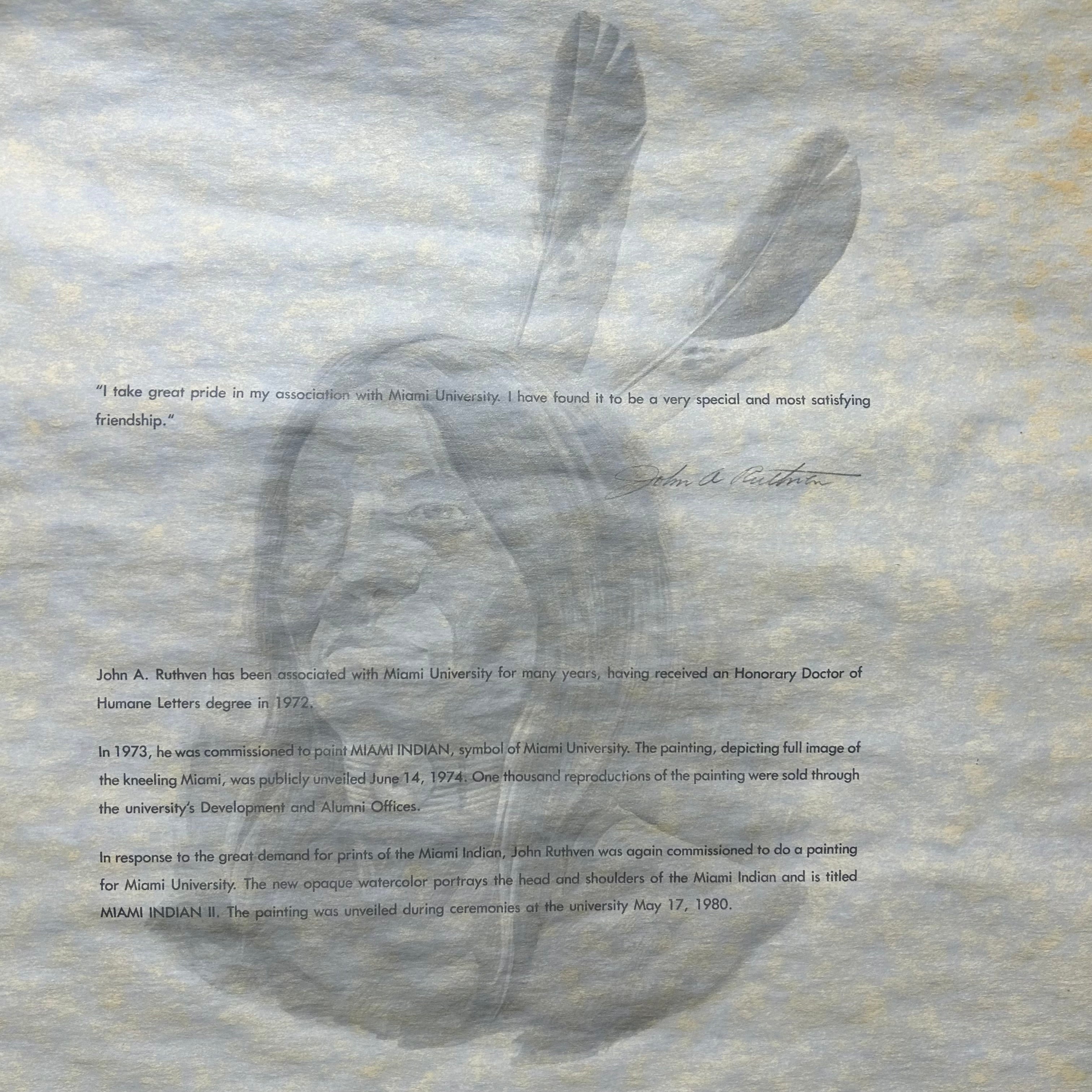 John A.Ruthven Limited Edition Lithograph Print Titled Miami Indian II" 20"x 23"