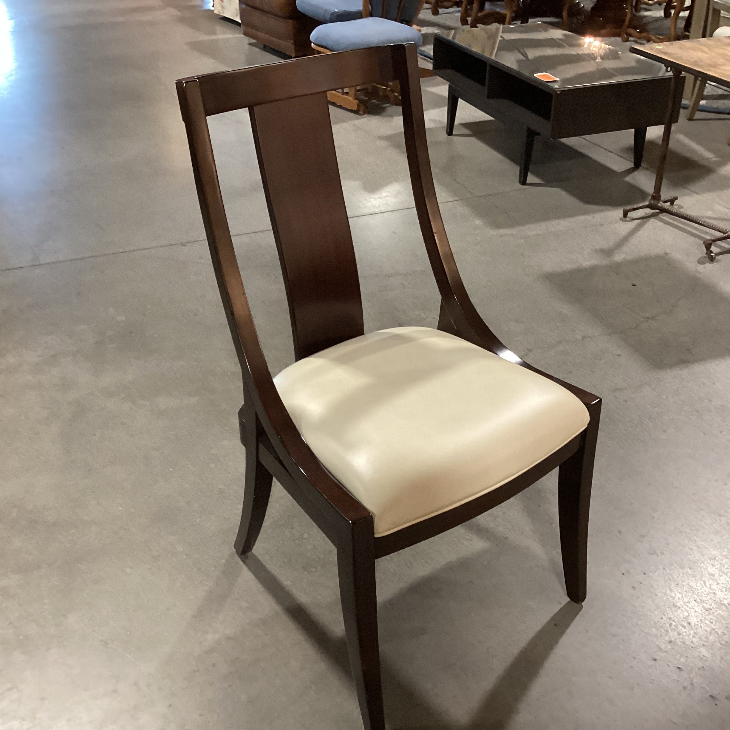 Dark Finish Wood Side Slope with Cream Leather Seat Chair 22"x 23"x 39"Chair 22"x 23"x 39"