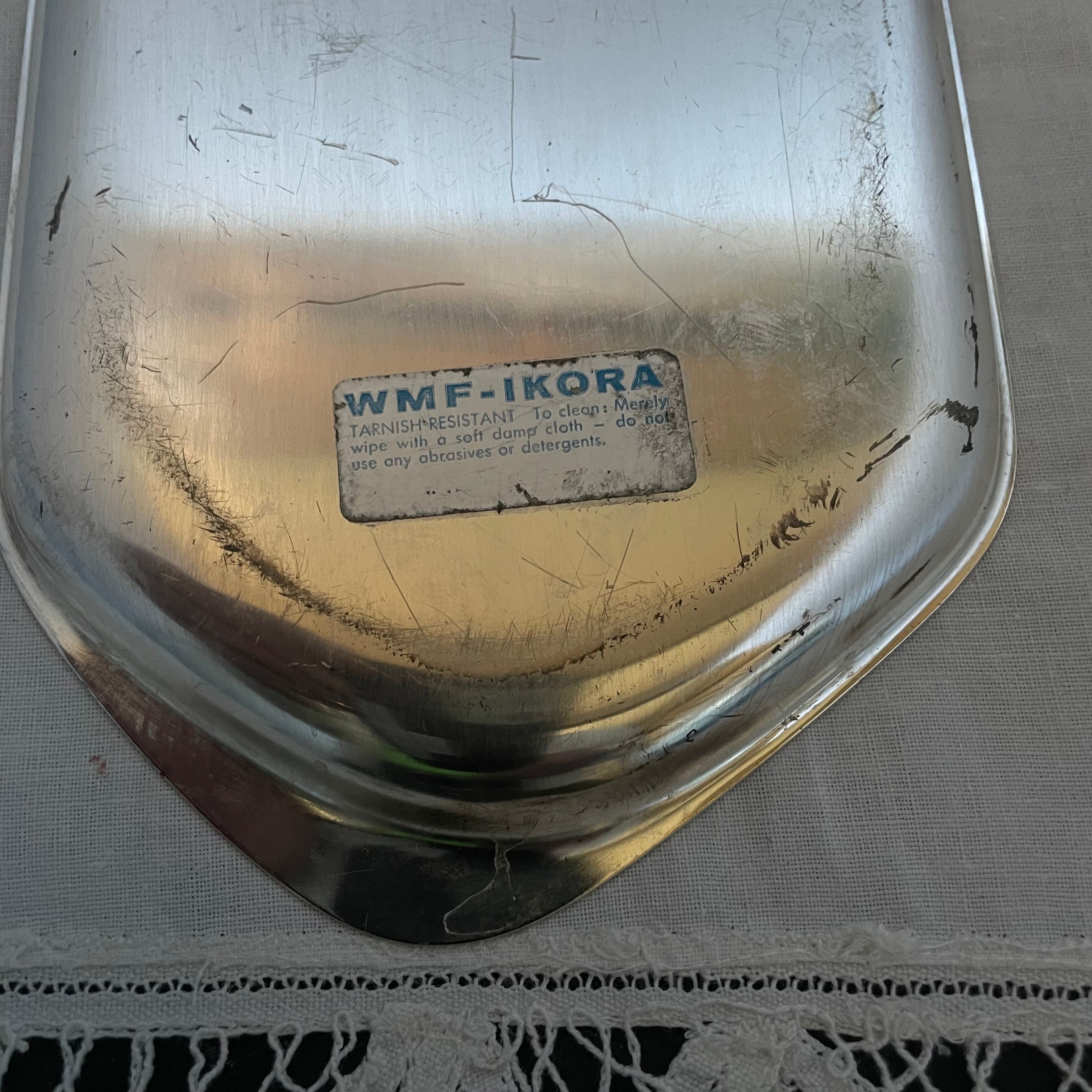 Set of 3 Pieces WMF Ikora Vintage Silverplated Sugar Bowl & Glass Milk Jug on Tray