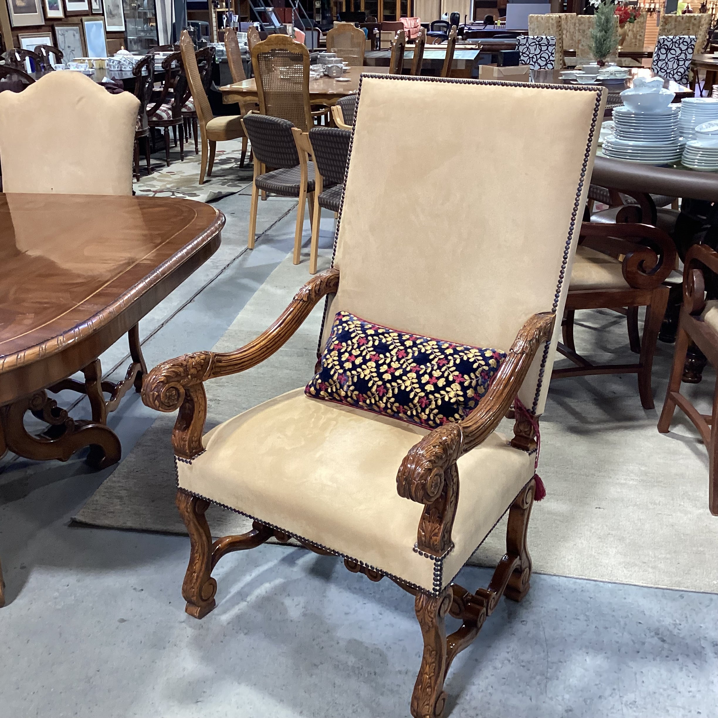Alfonso Marina Ebanista Ornate Carved & Inlay 2 Leaves Double Pedestal Table with 12 Chairs Dining Set 142"x 60.5"x 30"