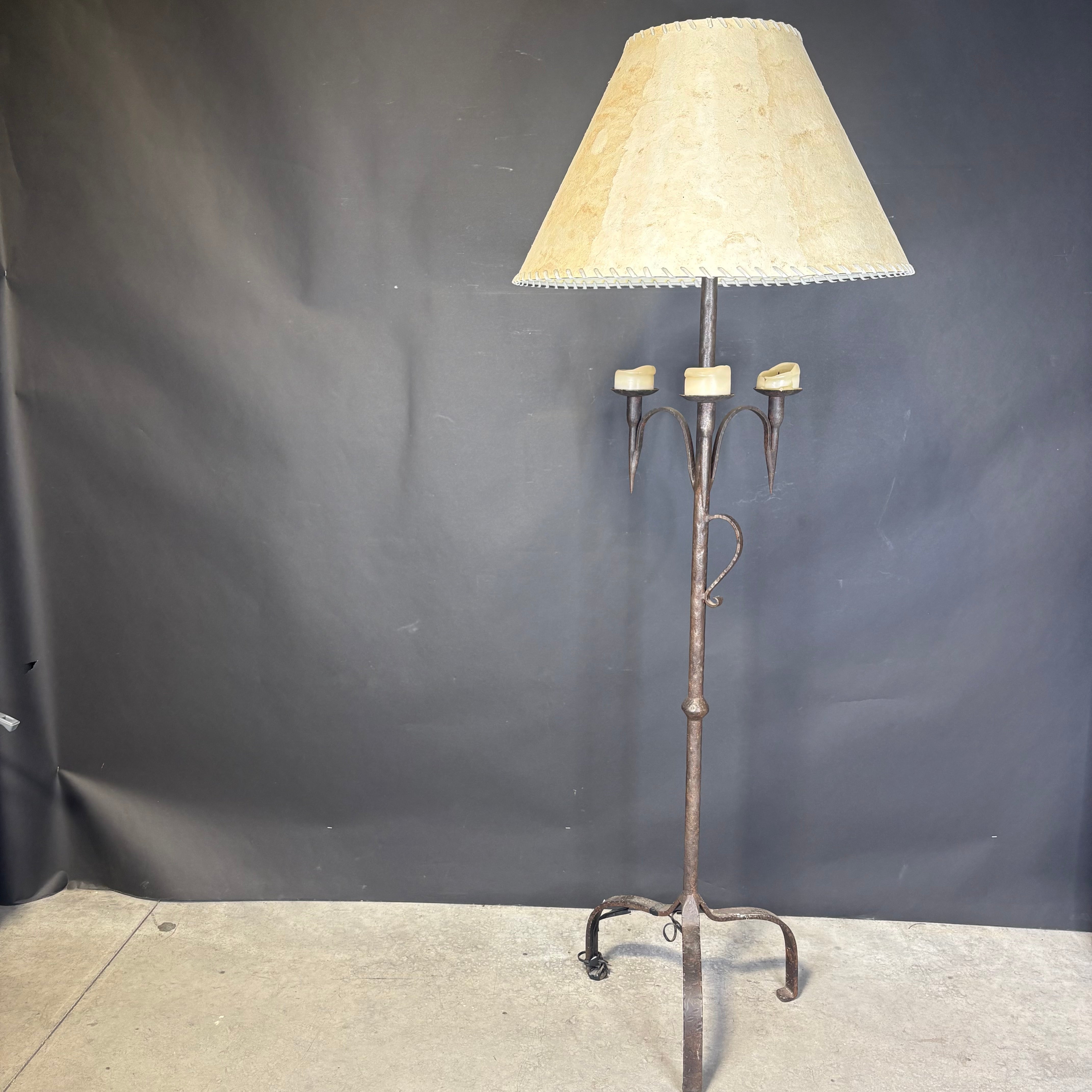 Bronze Solid Iron Candlestick Tripod with Shade Floor Lamp 25” Diameter @ Shade x 67”