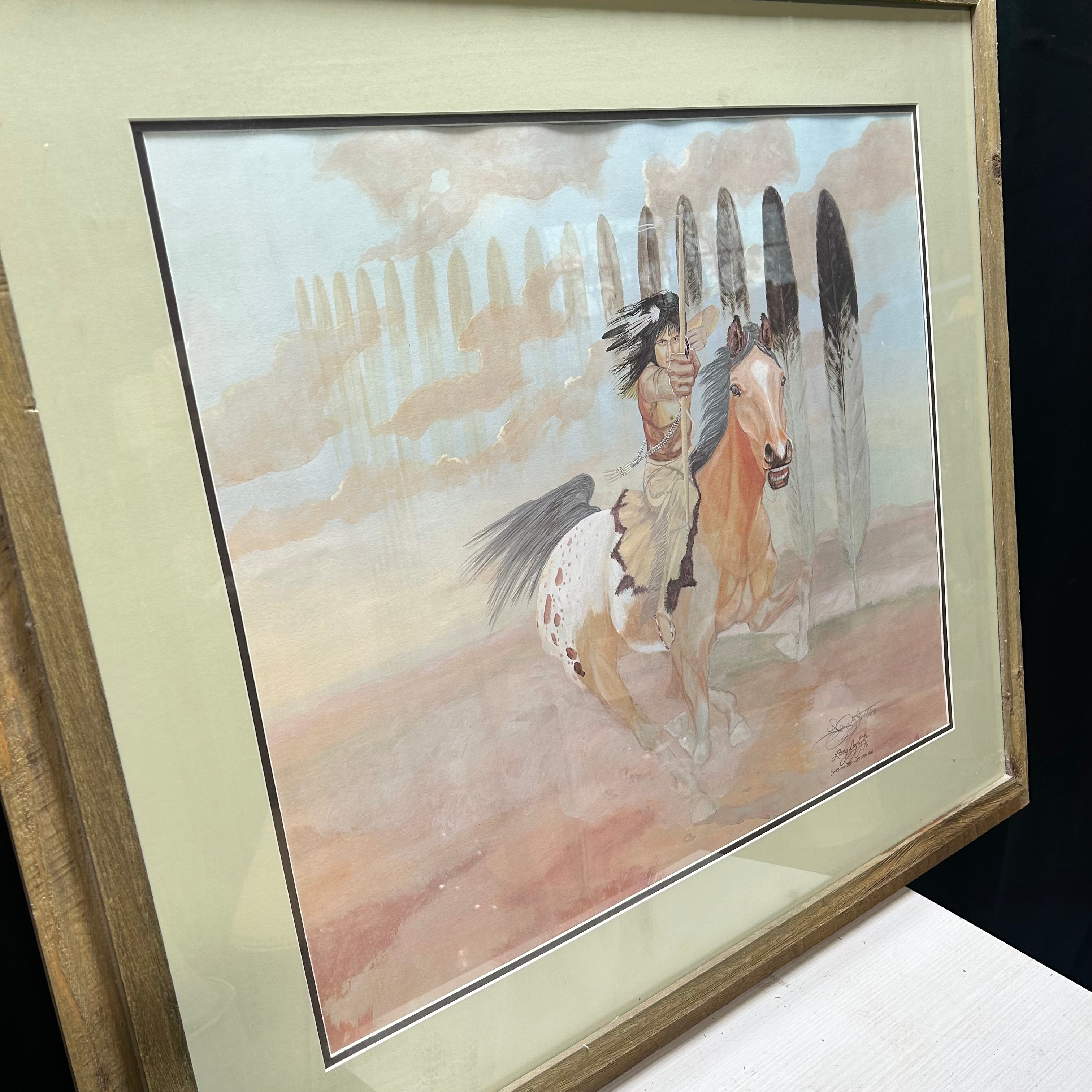 Vintage 1976 Larry Daylight Litho "Native On Horse" Signed & Numbered 59/450 38"x 34"