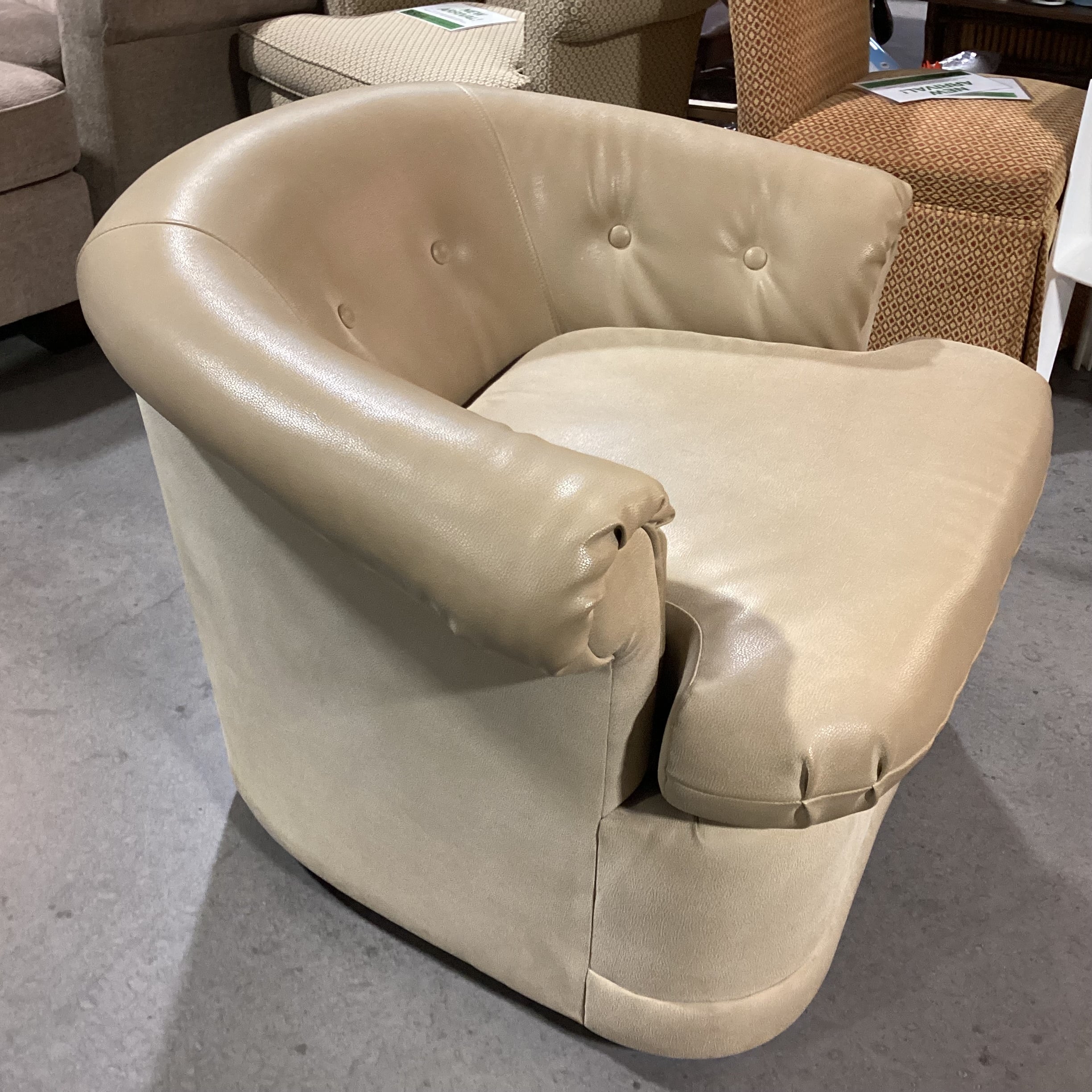 Blonde Faux Textured Leather Button Back Swivel Chair 36"x 34"x 27"