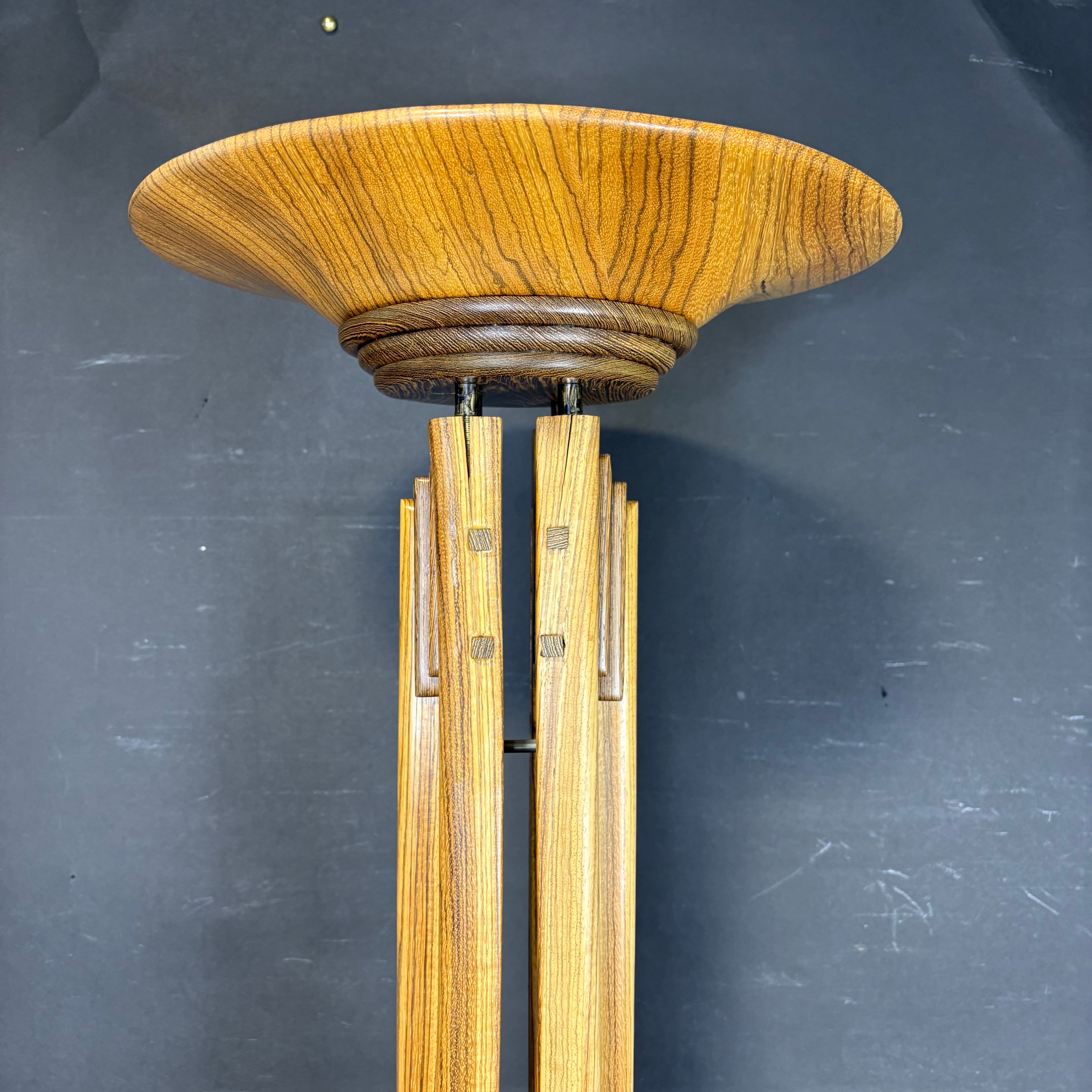 Custom One of a Kind Solid 2 Toned Tiger Oak Torcherie Floor Lamp 15” Diameter x 72”