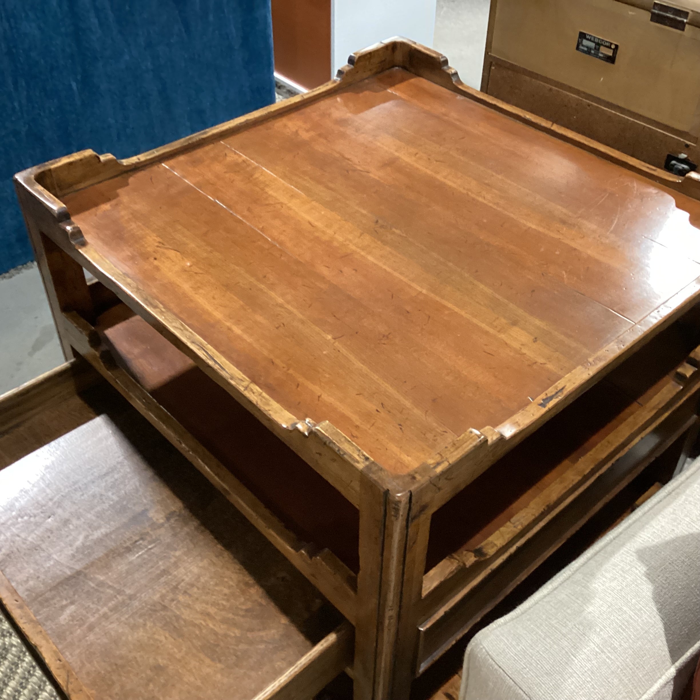 Distressed Carved Wood 3 Tiered 1 Drawer Accent Table 30"x 30"x 29.5"