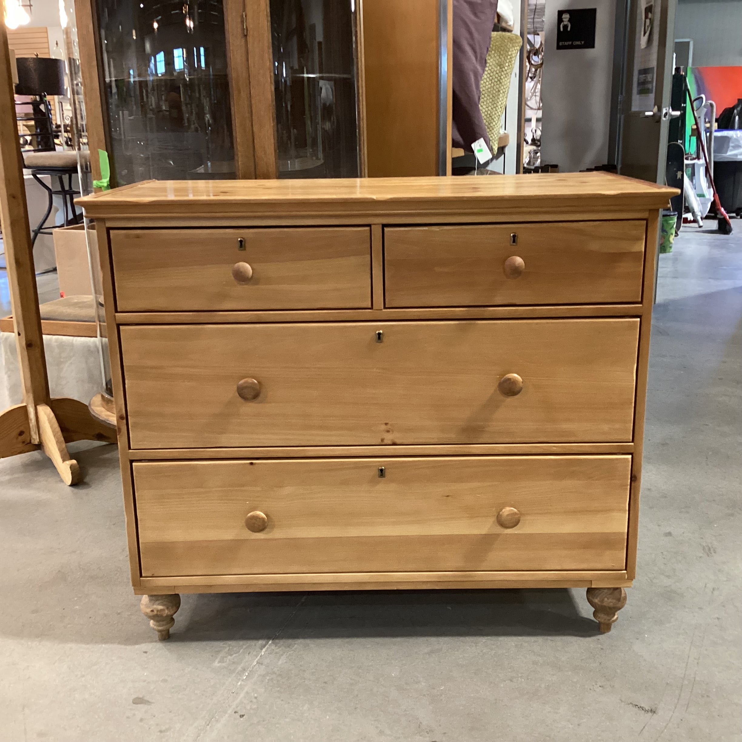 Natural Pine 4 Drawer Keyhole Accent Chest 42"x 21"x 36"