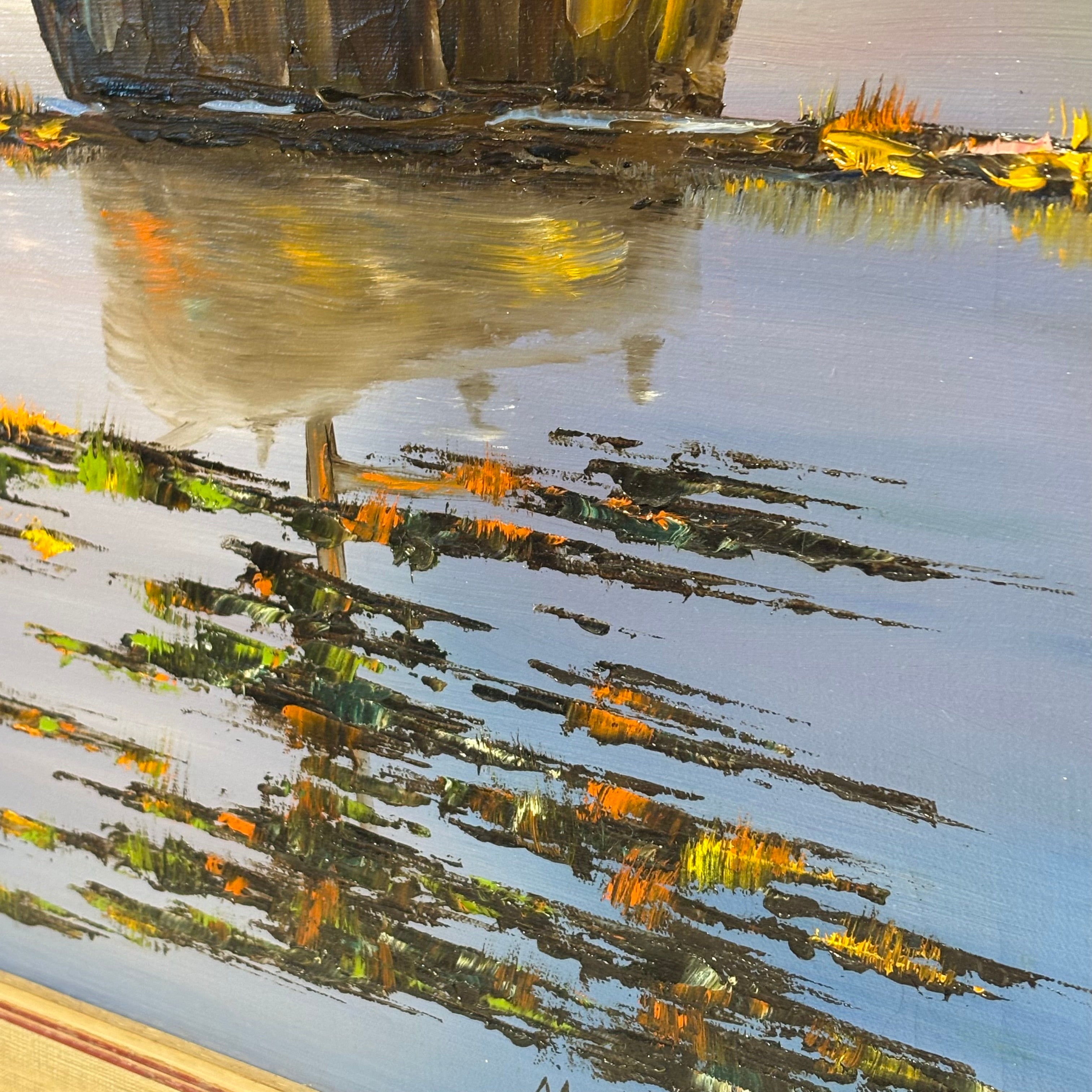 Marian Kasper Original Nautical Sunset Oil on Canvas Framed Wall Decor 29.5" x 29"