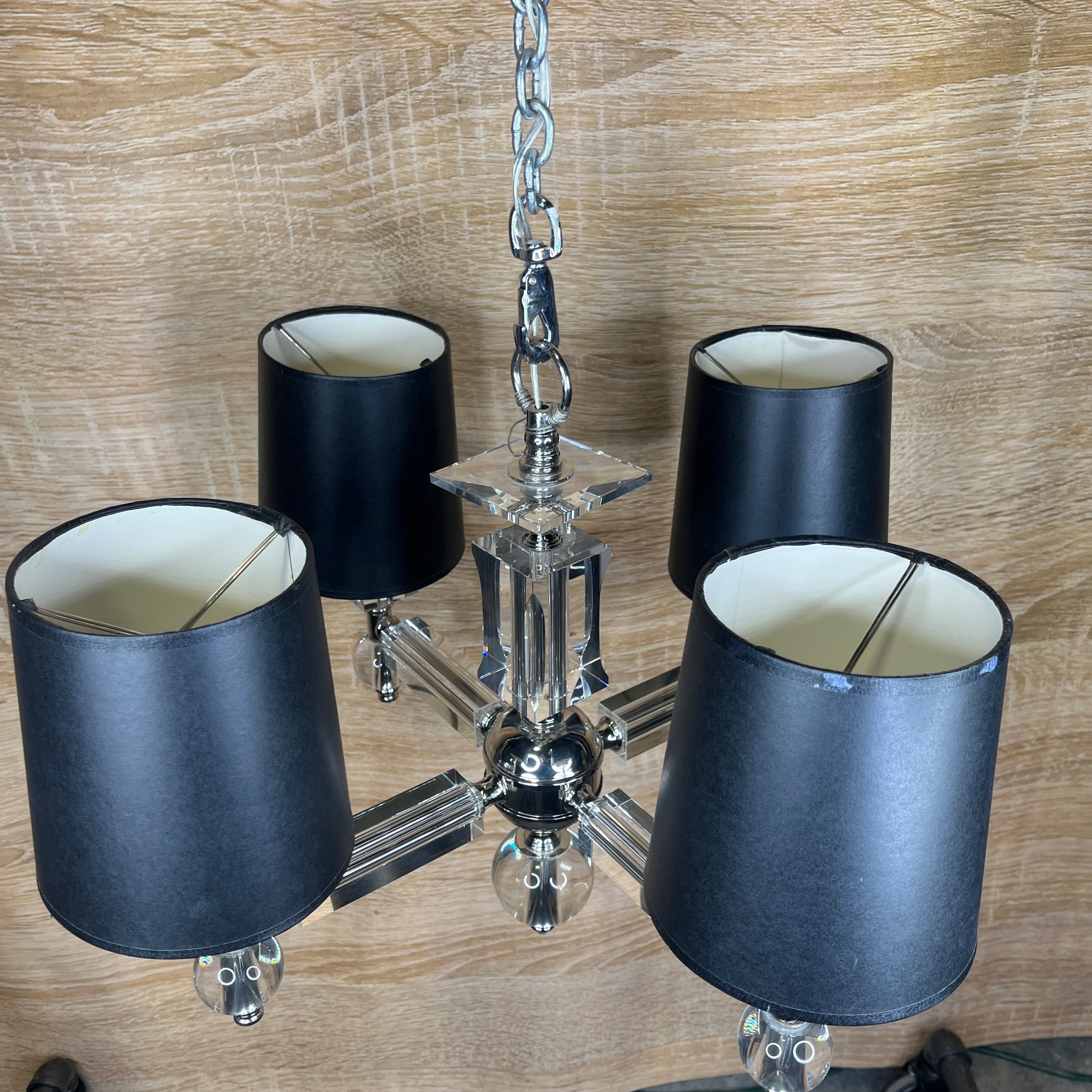 Room and Board 3D Concepts 4-Light Chrome and Glass with Shades Plug-In Chandelier 18"x 18"x 18" - 65"