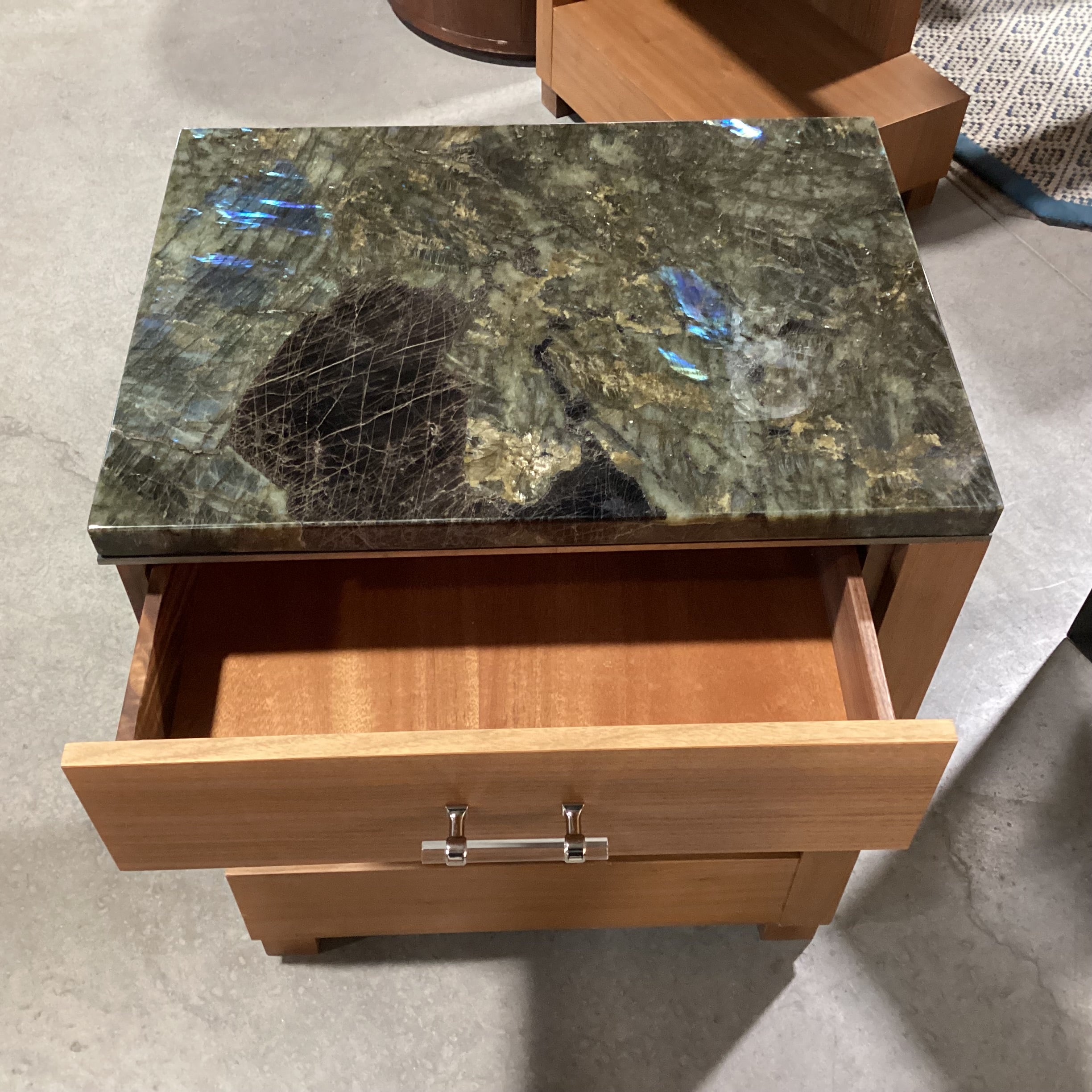 Custom Walnut Soft Close Drawer & Green Black Stone Top Nightstand 24"x 18"x 29"