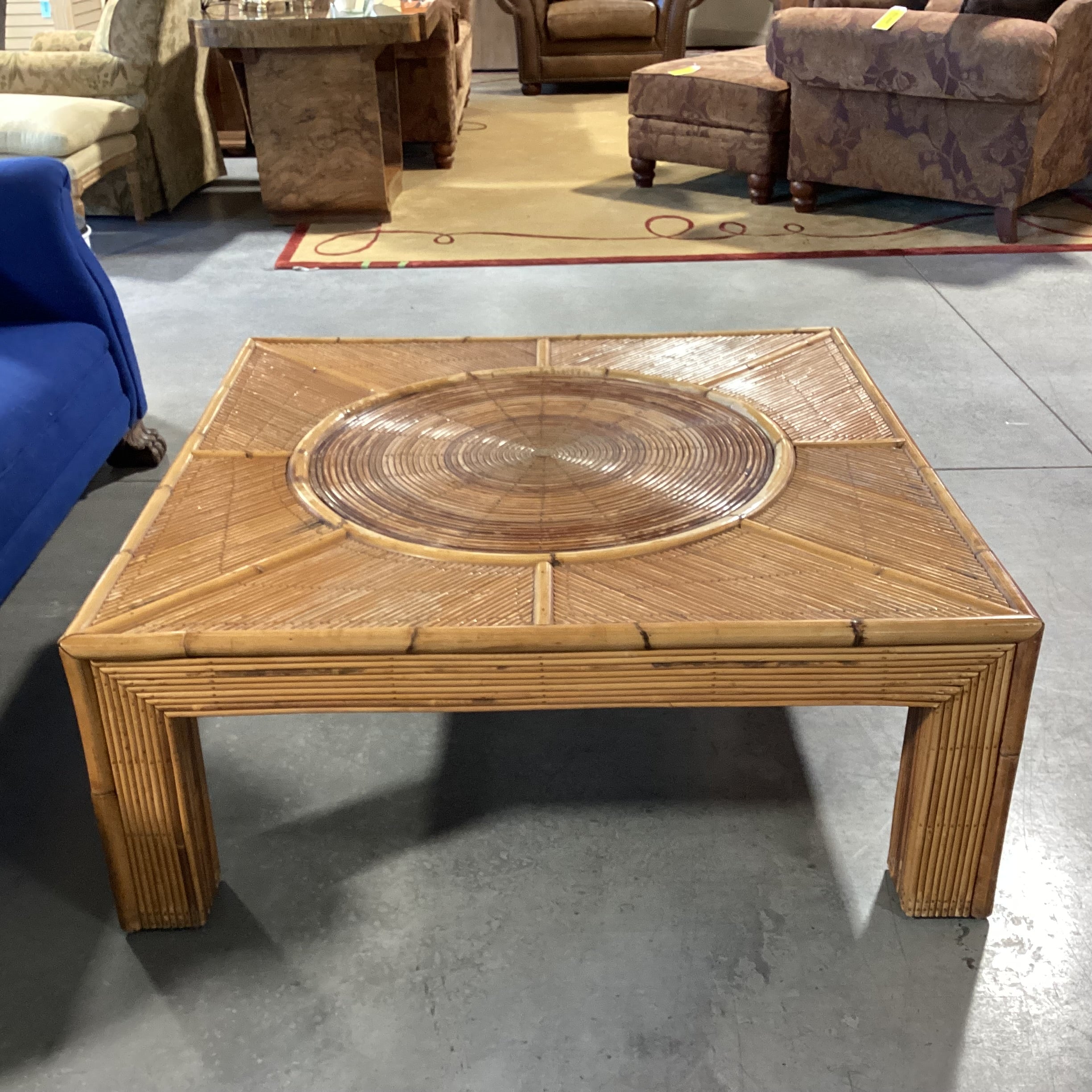 Ornate Bamboo Rattan Coffee Table 43"x 43"x 17"