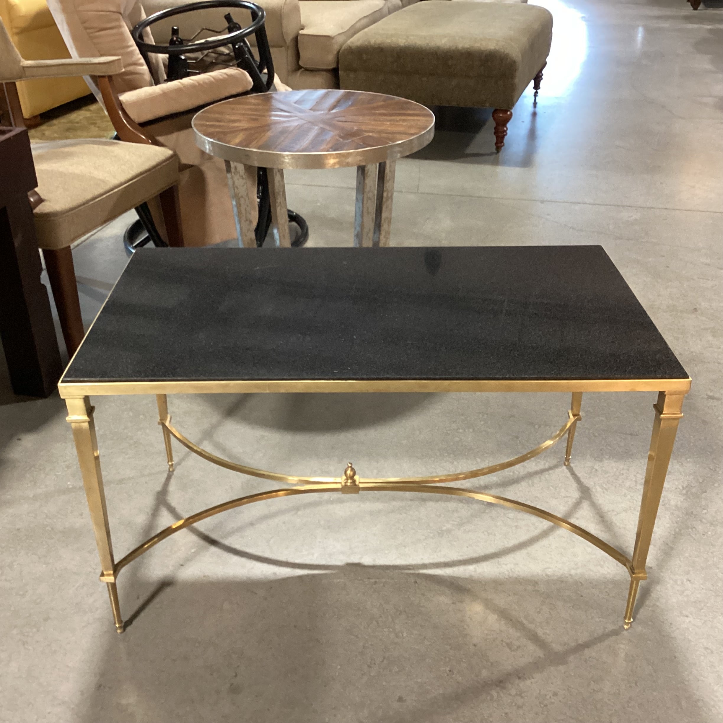 Brass & Black Stone Top Coffee Table 36"x 20.5"x 21"