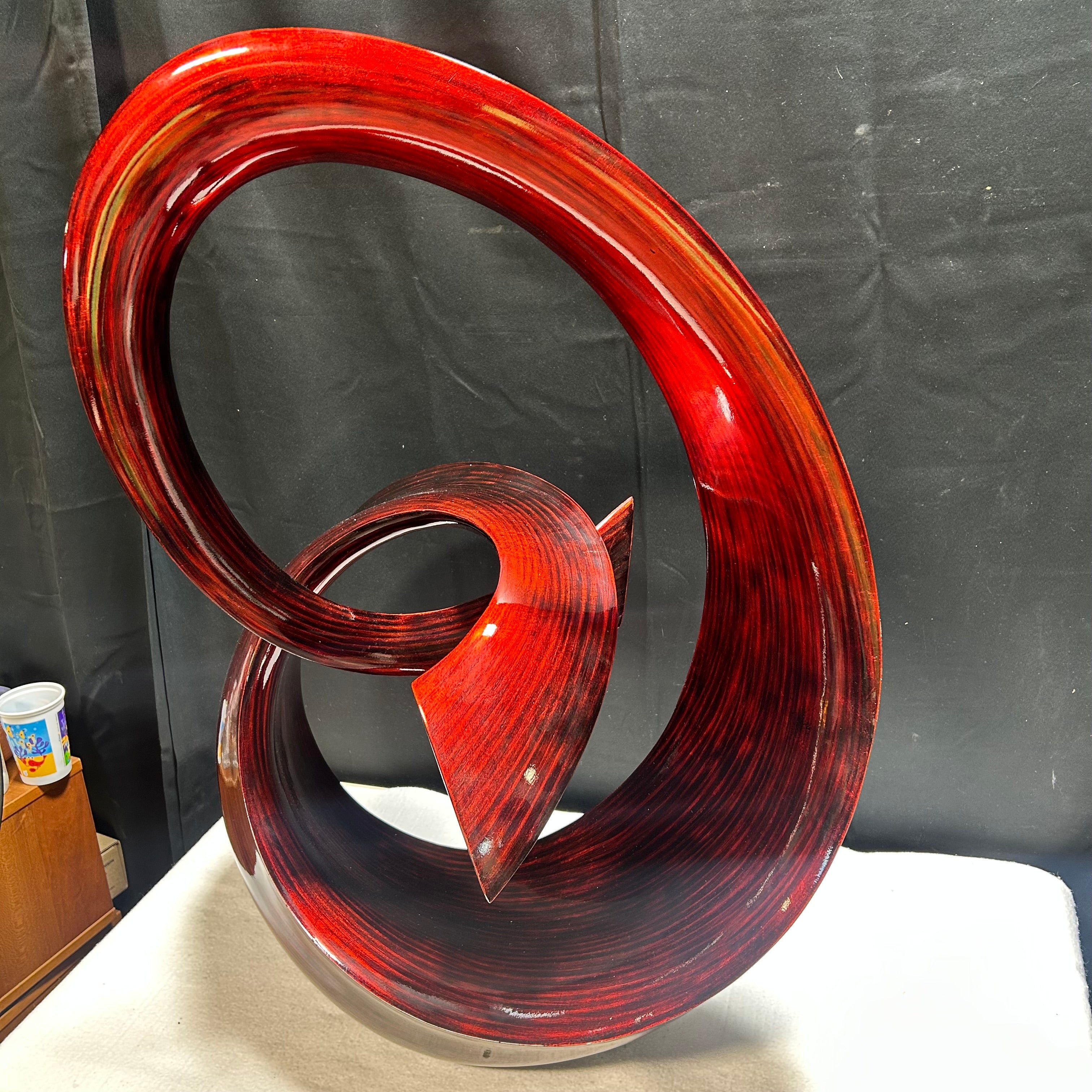Red Wood Lacquer Abstract Sculpture 22"x19"x 31"