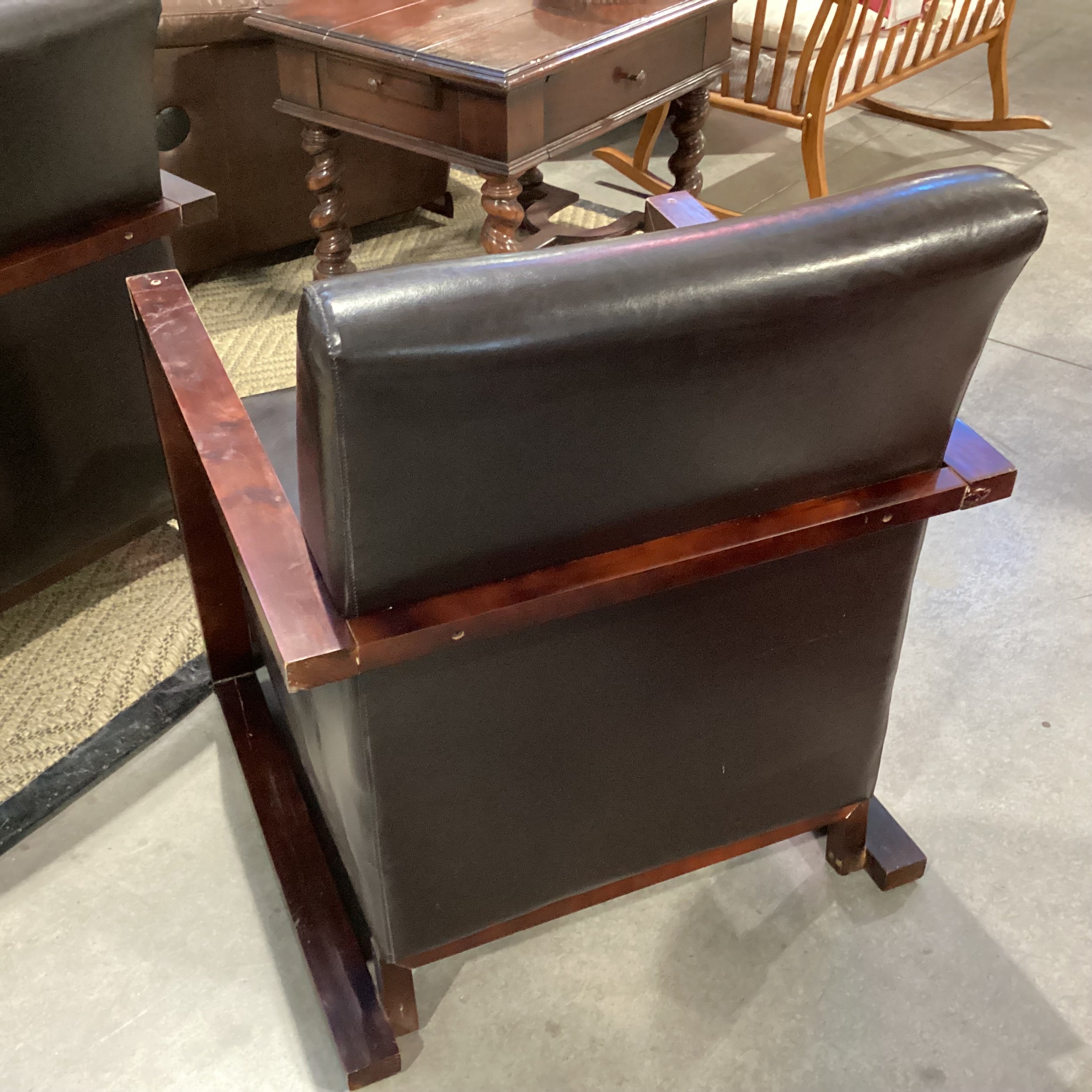 Faux Leather & Wood Chair 28"x 30"x 34"