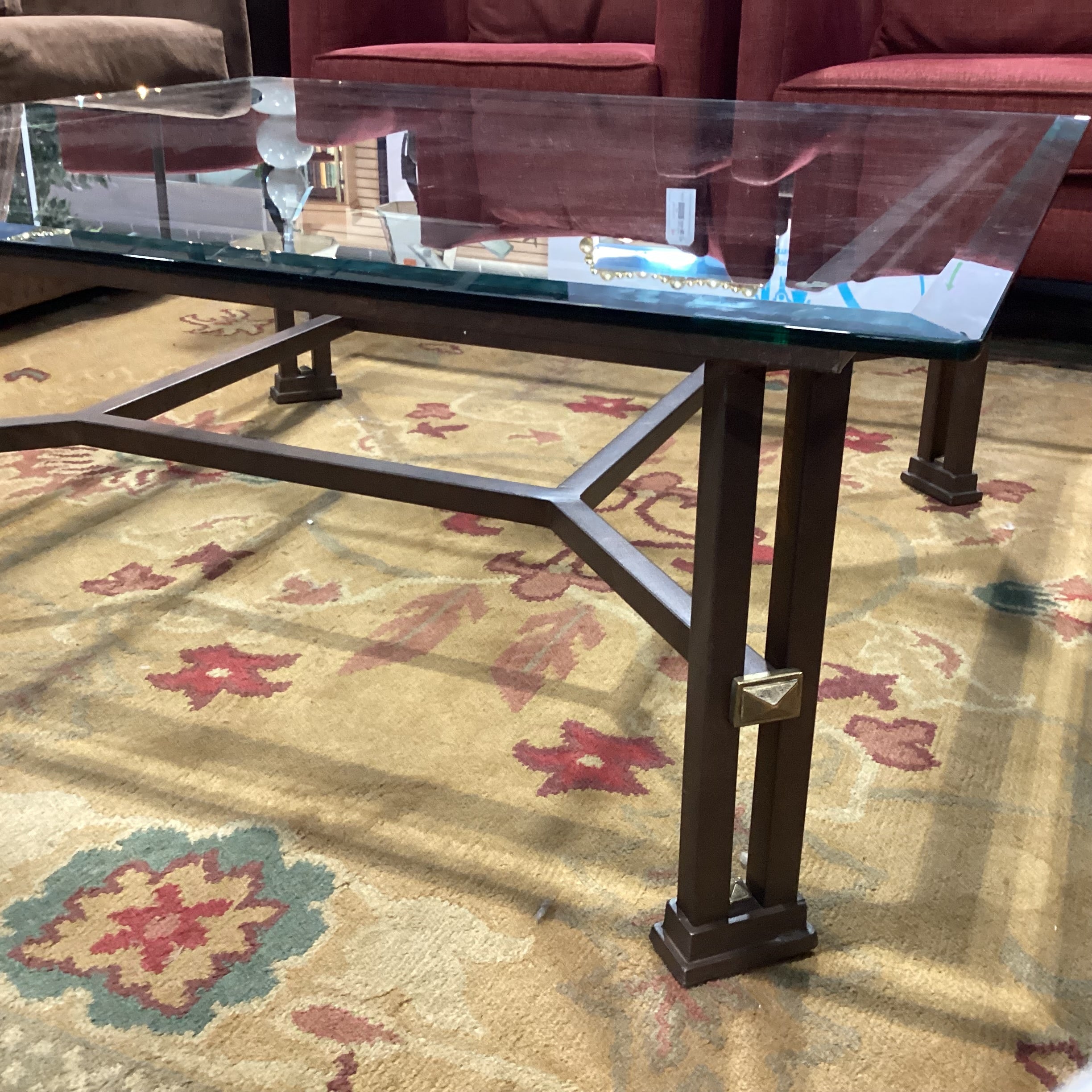 Iron with Bronze & Gold Detail Glass Top Coffee Table 45"x 45"x 17.5"