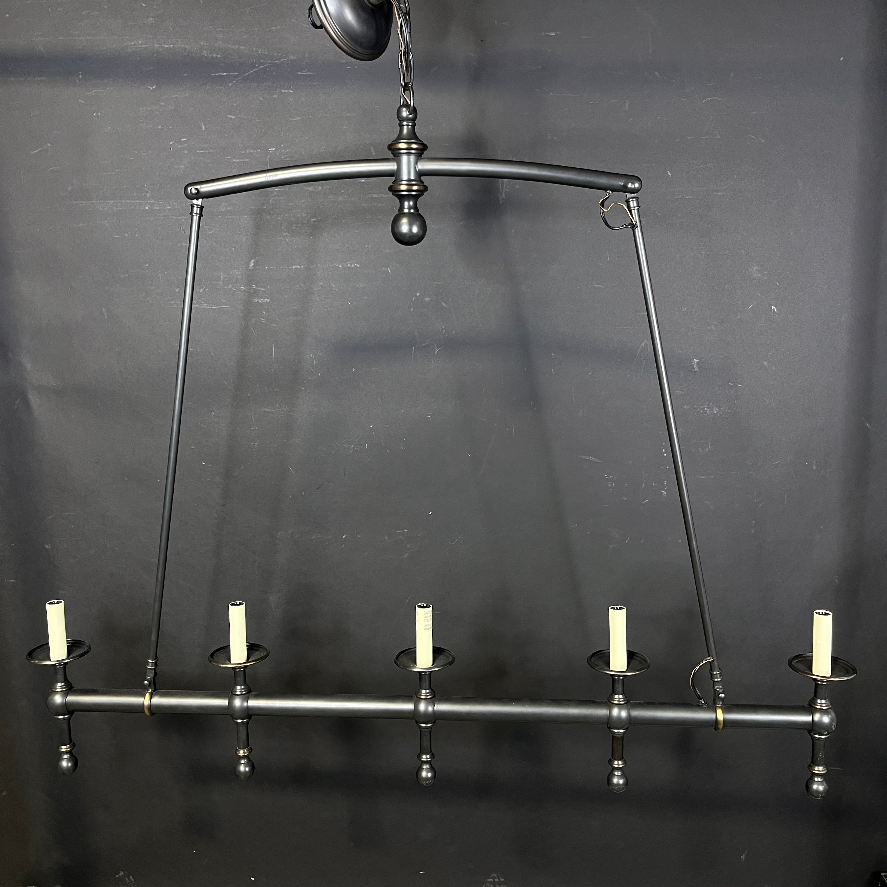 Gothic Style 5-Light Blackened Brass Finish Metal Linear Candelabra Chandelier 45”x 3.5”x 42”