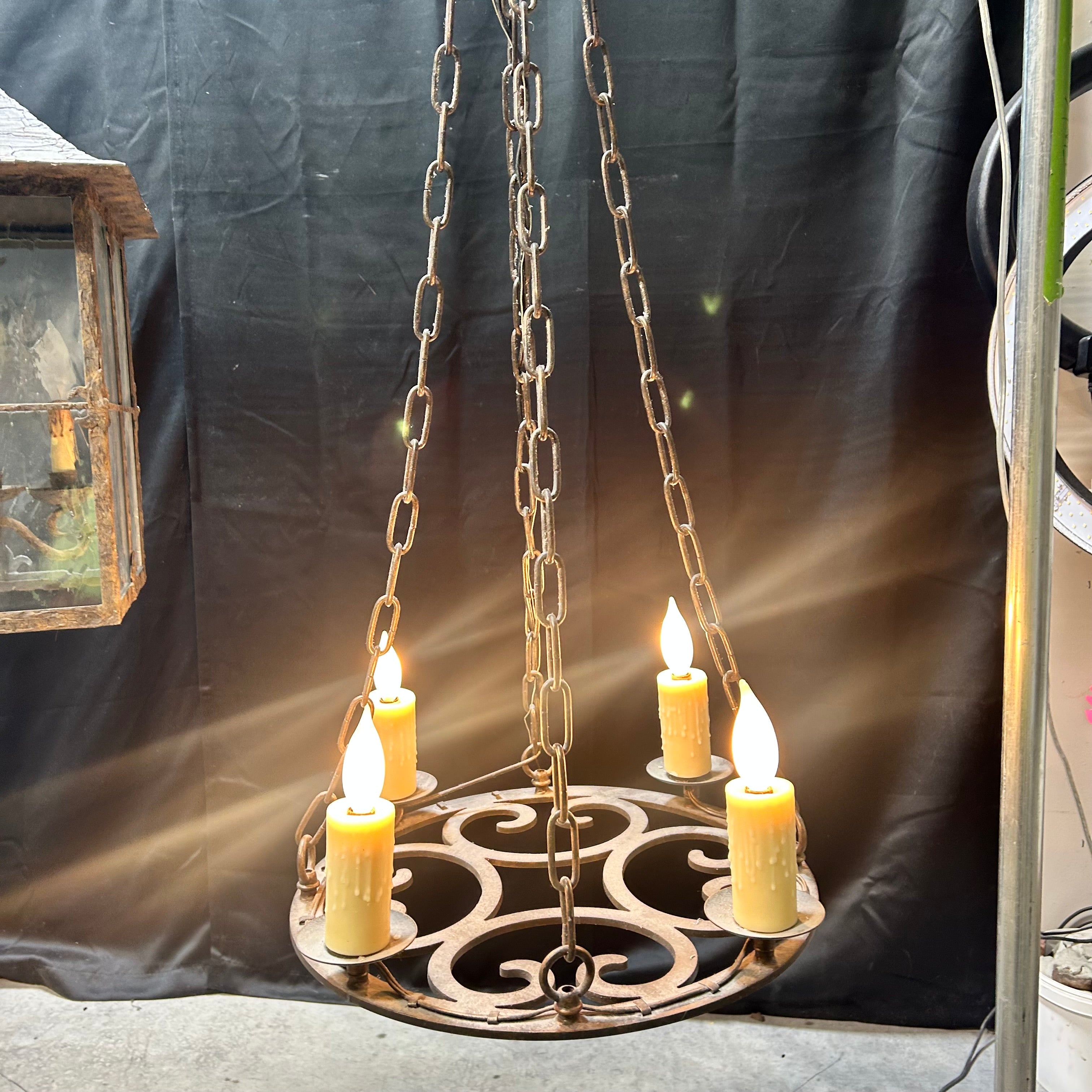 Vintage Wroughty Iron Krell Style 4 Light Candelabra Chandelier19"x 38"