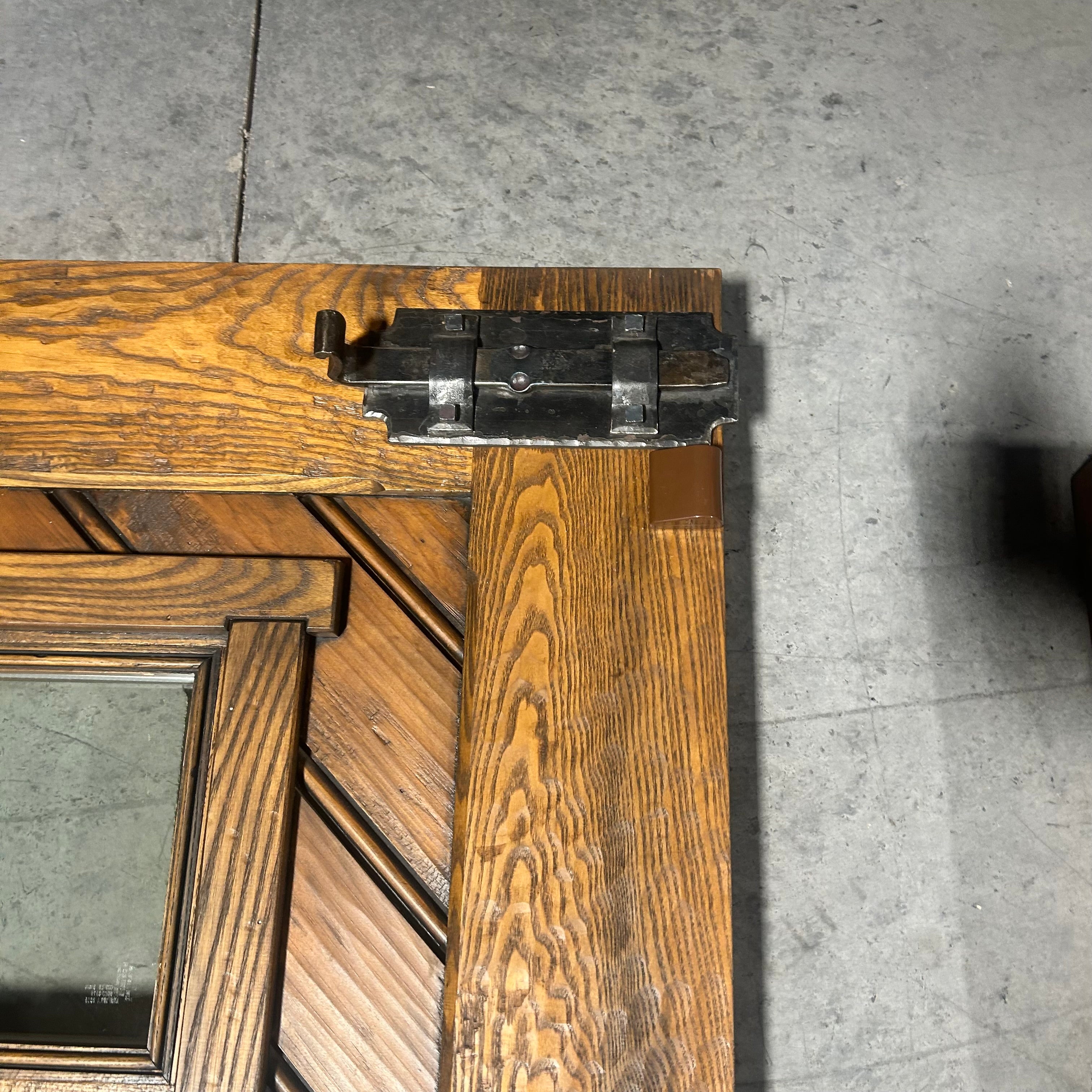 42"x 86"x 3" Brown Rustic Dutch Door with 4 Pane Window / Iron Hardware / RIGHT  HAND