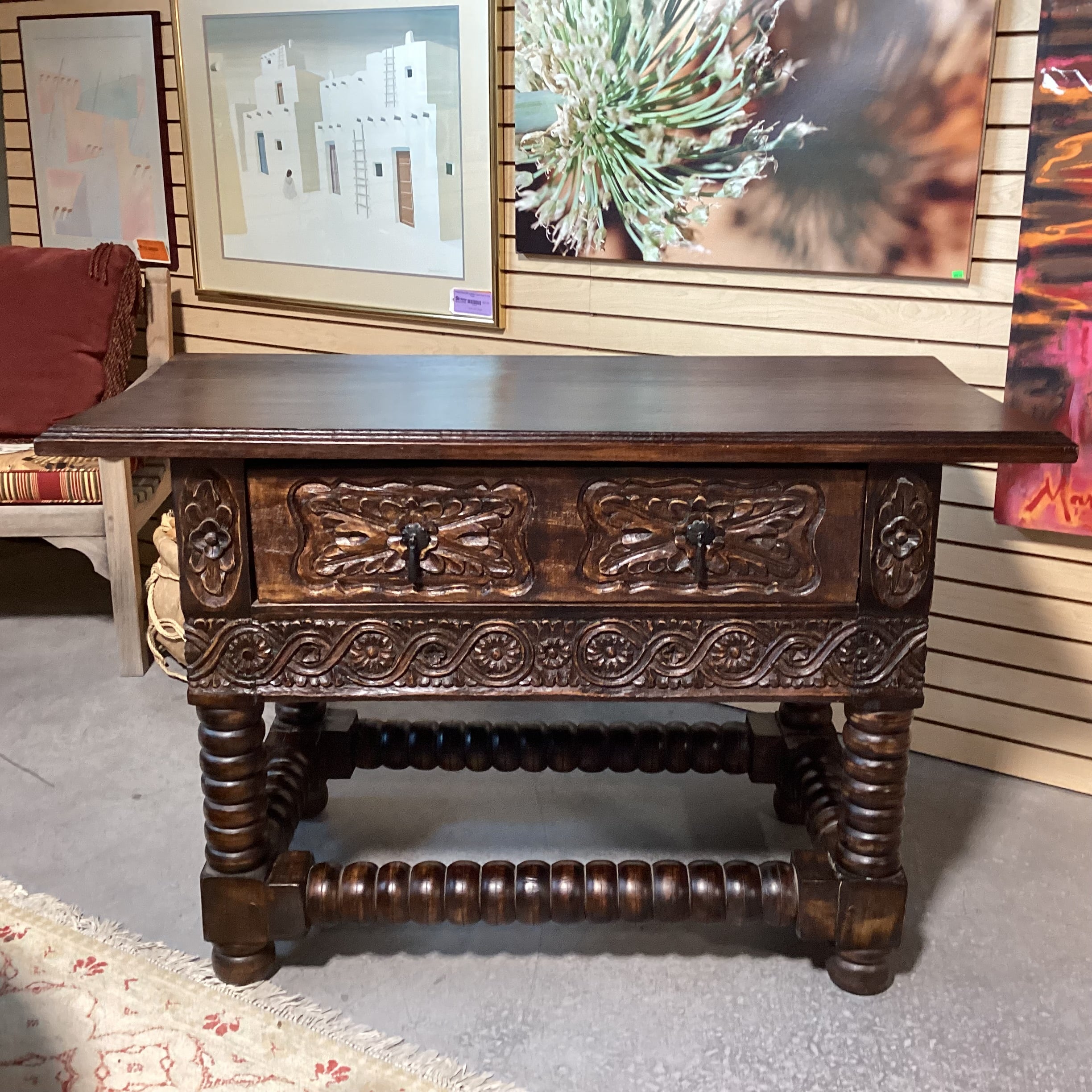 Spanish Style Carved Wood 1 Drawer Console Sofa Table 52"x 24.5"x 34"