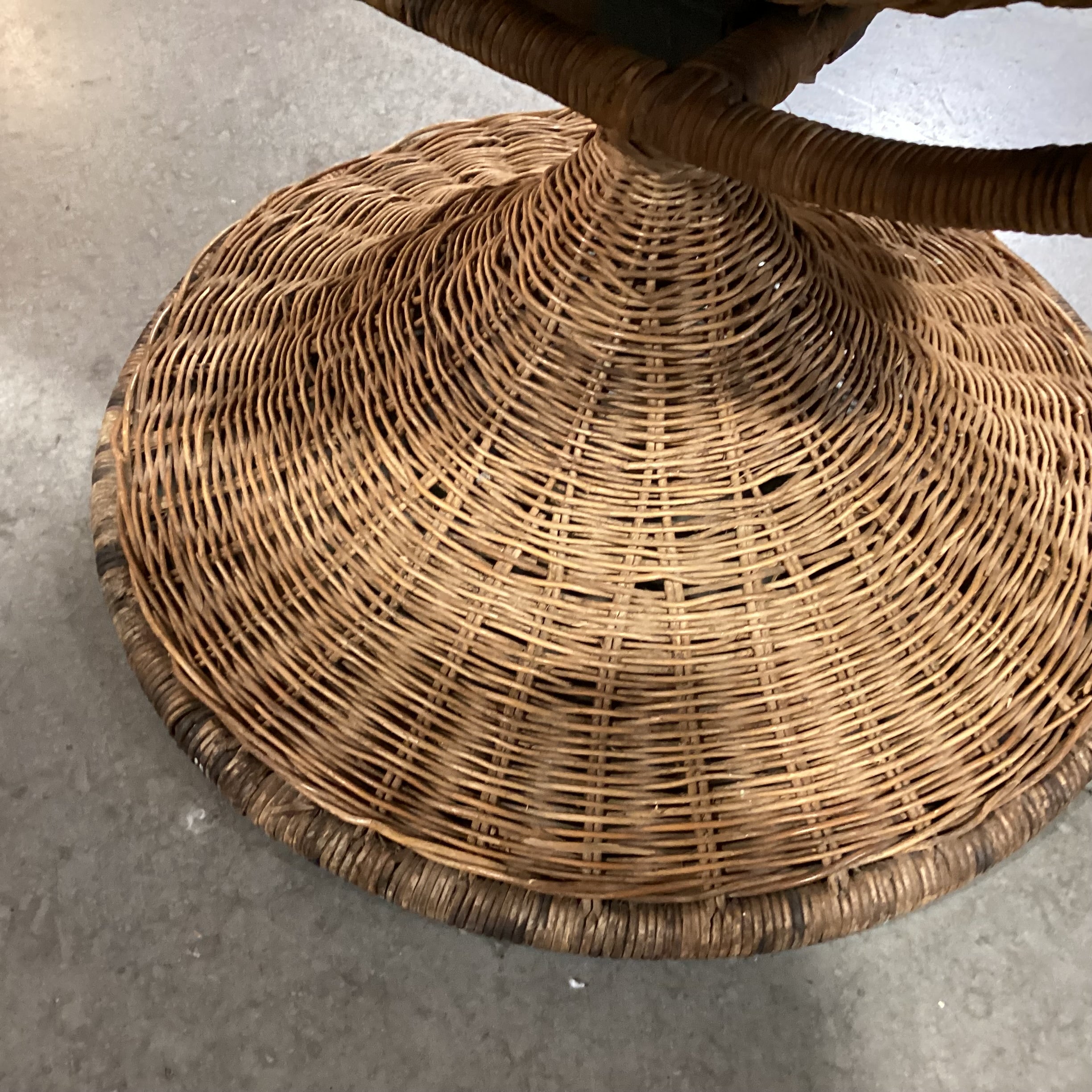 Vintage Wicker Swivel Rock with Sheepskin Chair 30"x 30"x 48"