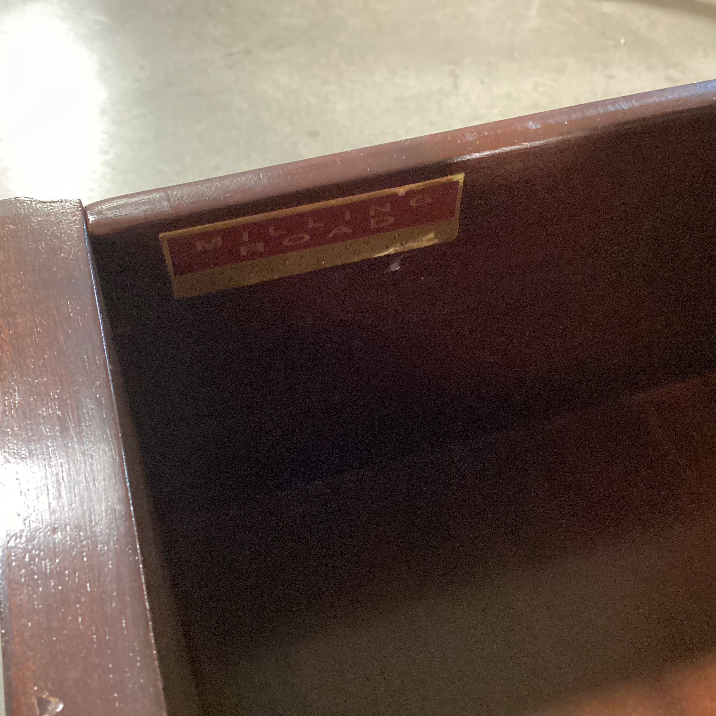 Milling Road a Division of Baker Furniture Dark Finish Wood Tray Top 2 Drawer with Power Strip Nightstand 31"x 20"x 30"