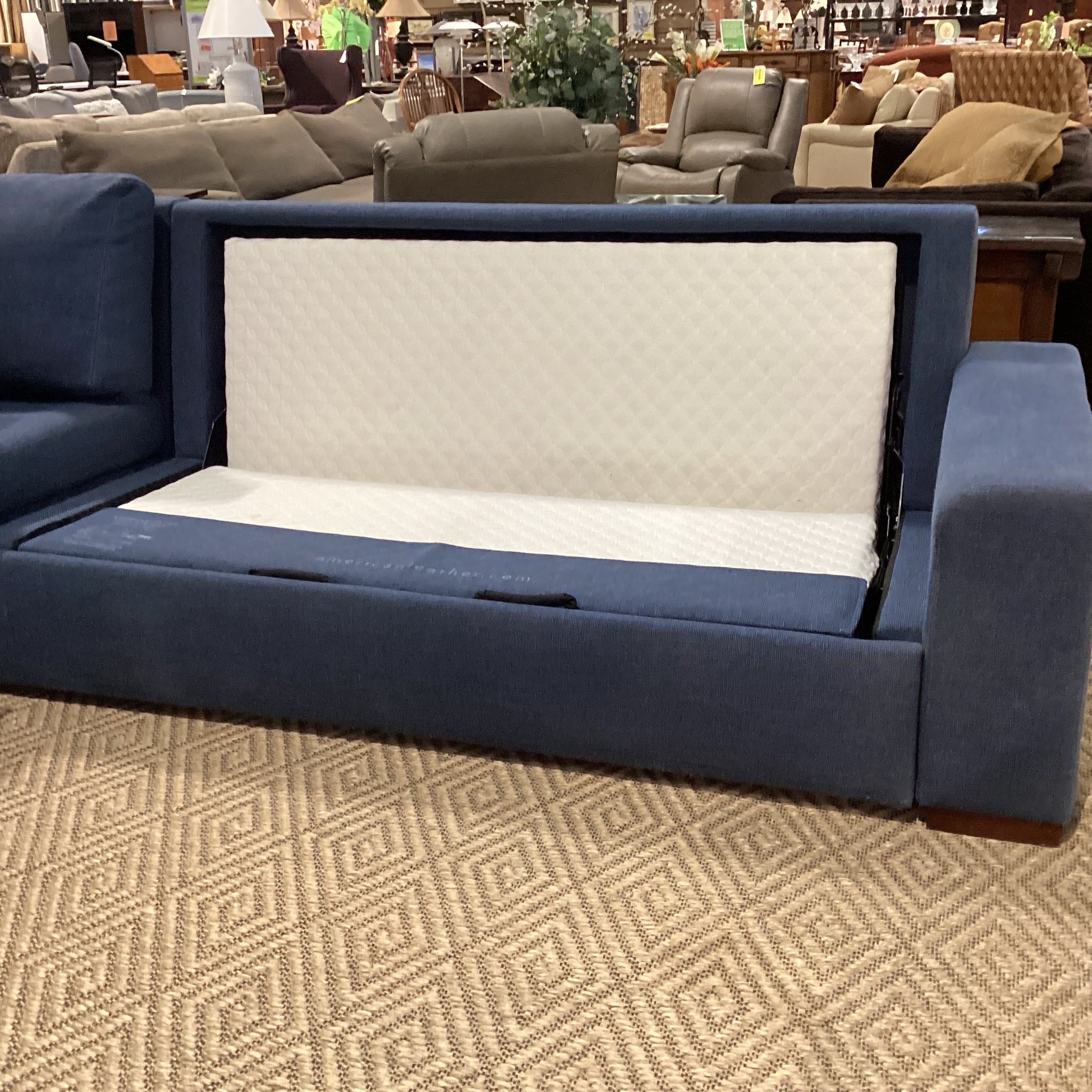 American Leather Furniture Blue Woven Queen Comfort Sleeper 2 Piece Sectional 118"x 86"x 38"x 34"