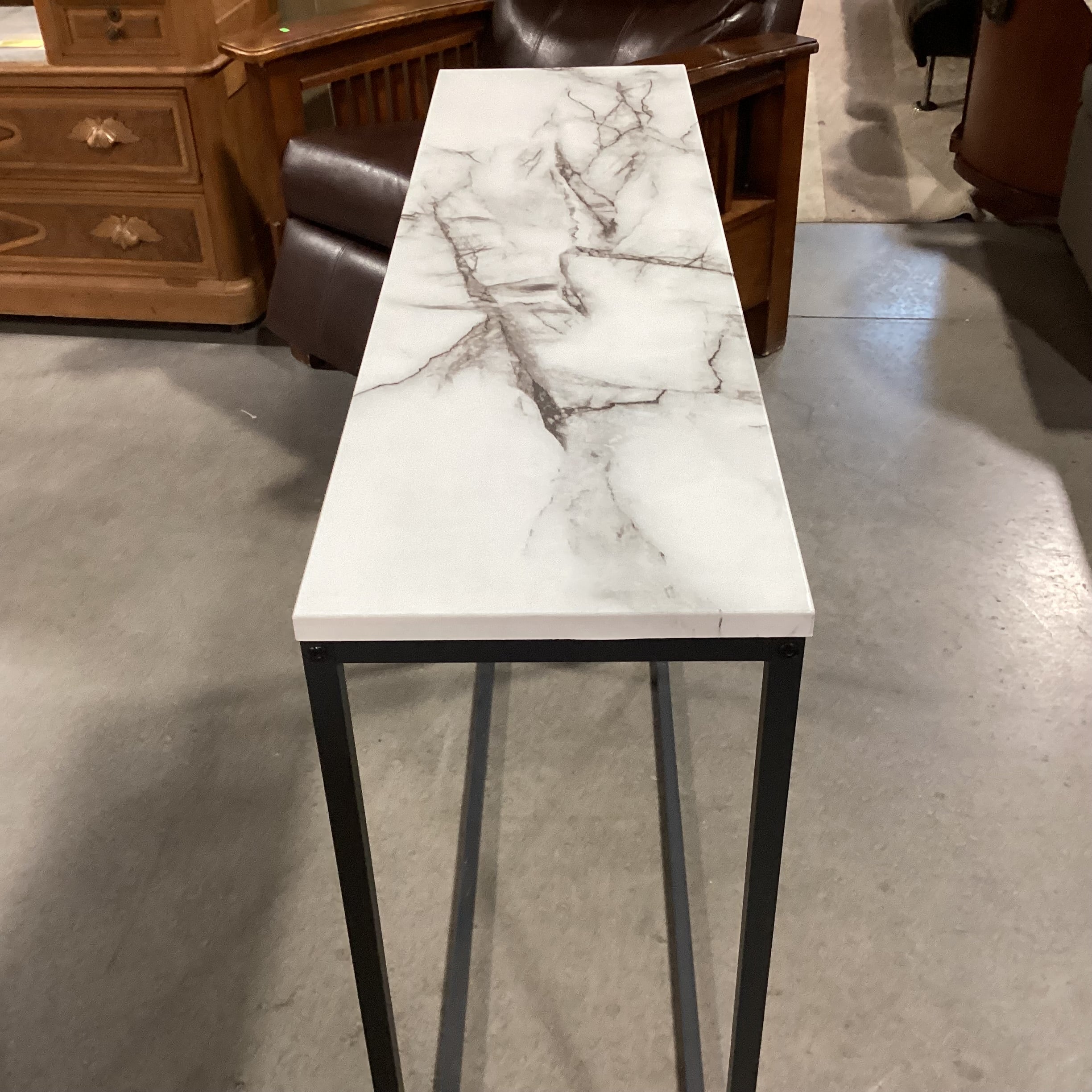 Marble Style Laminate & Matte Black Metal Sofa Table 41.5"x 11.5"x 35.5"
