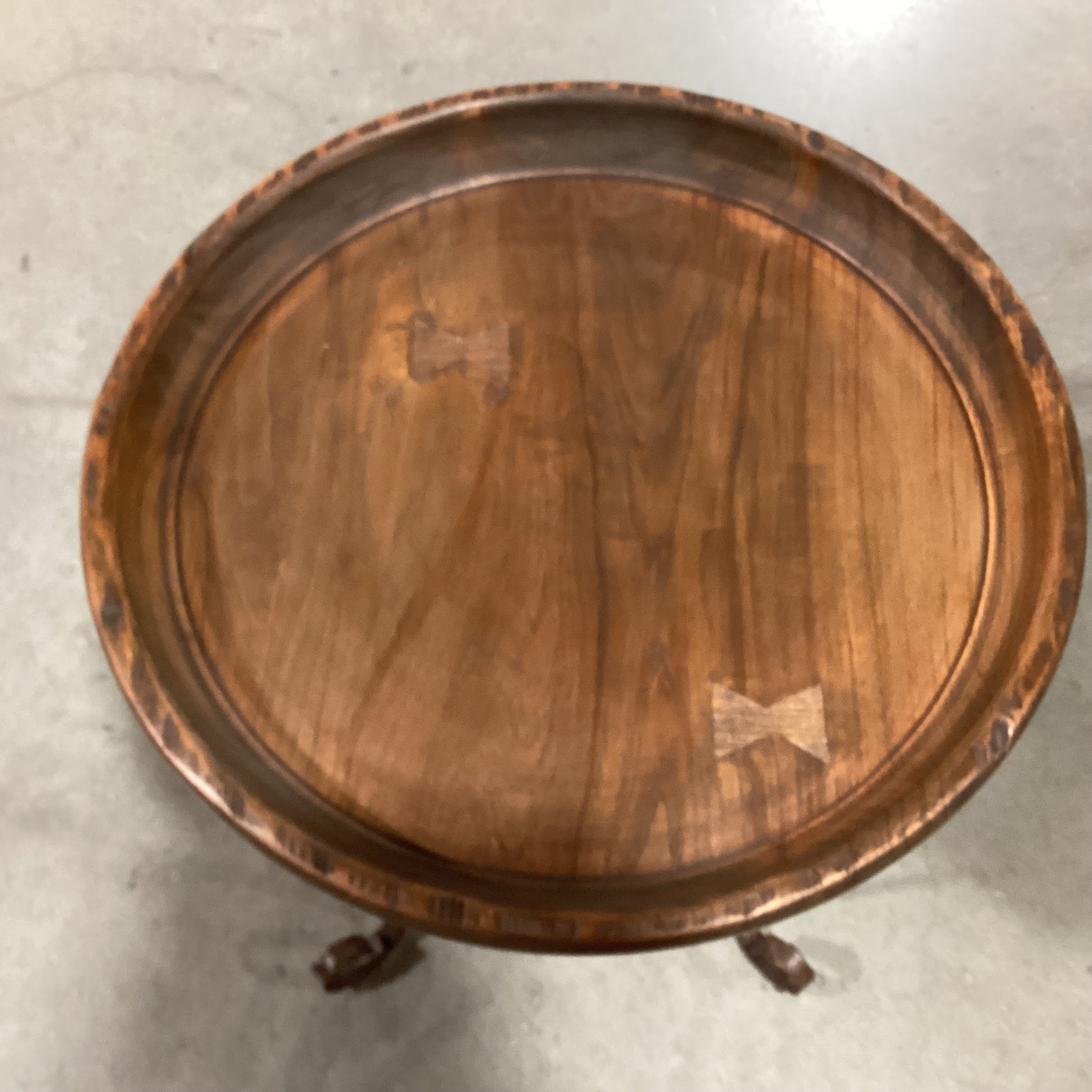 Rustic Round Tray with Bowtie & Iron Accent Table 25" Diameter x 25"