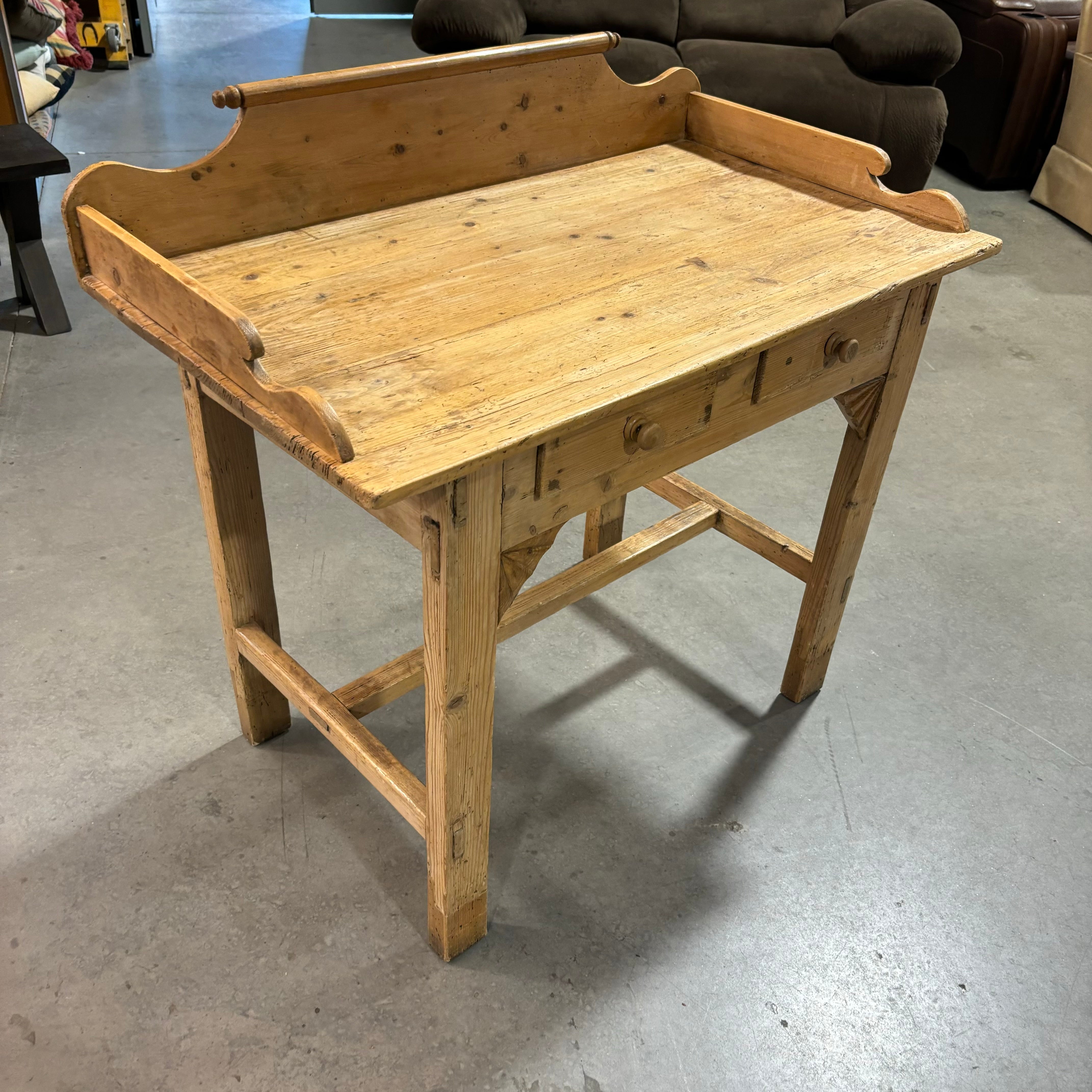 Antique Natural Pine 2 Drawer with Detailed Backsplash Desk 42"x 24"x 40"