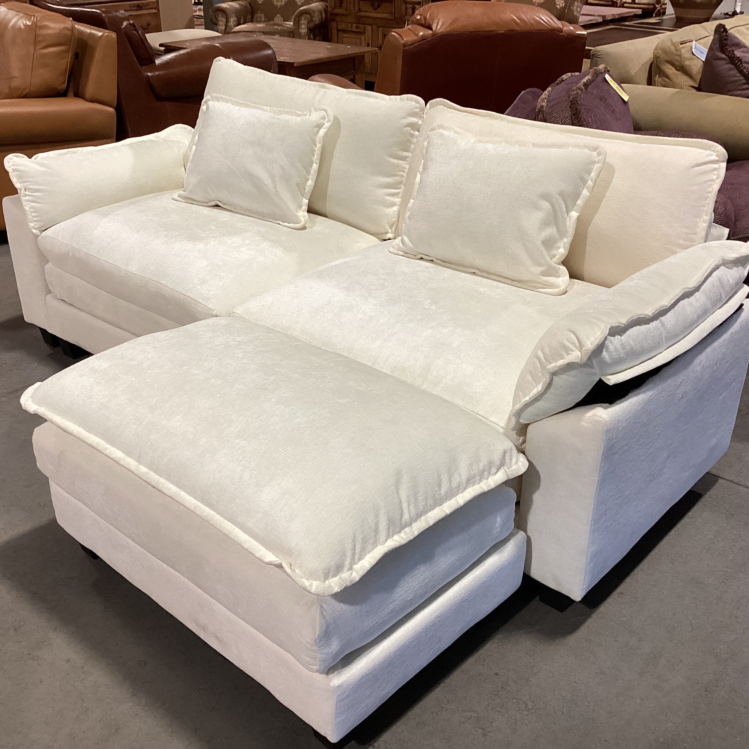 Cream Chenille Woven 3 Piece Modular with Ottoman Sofa 86"x 37"x 32"