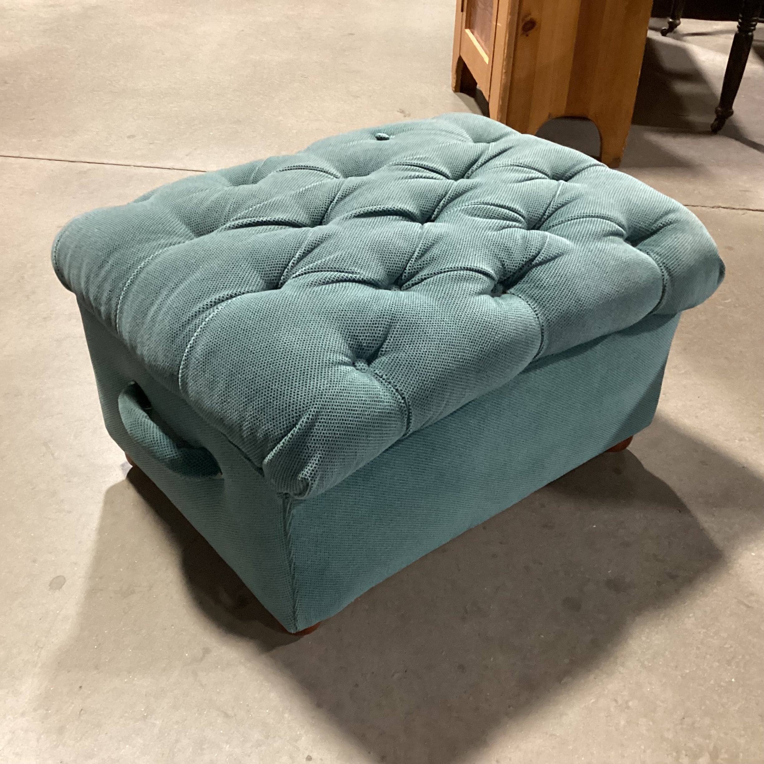 Vintage Antique Teal Tufted Winged with Ottoman Rocker Chair 34"x 36"x 39"