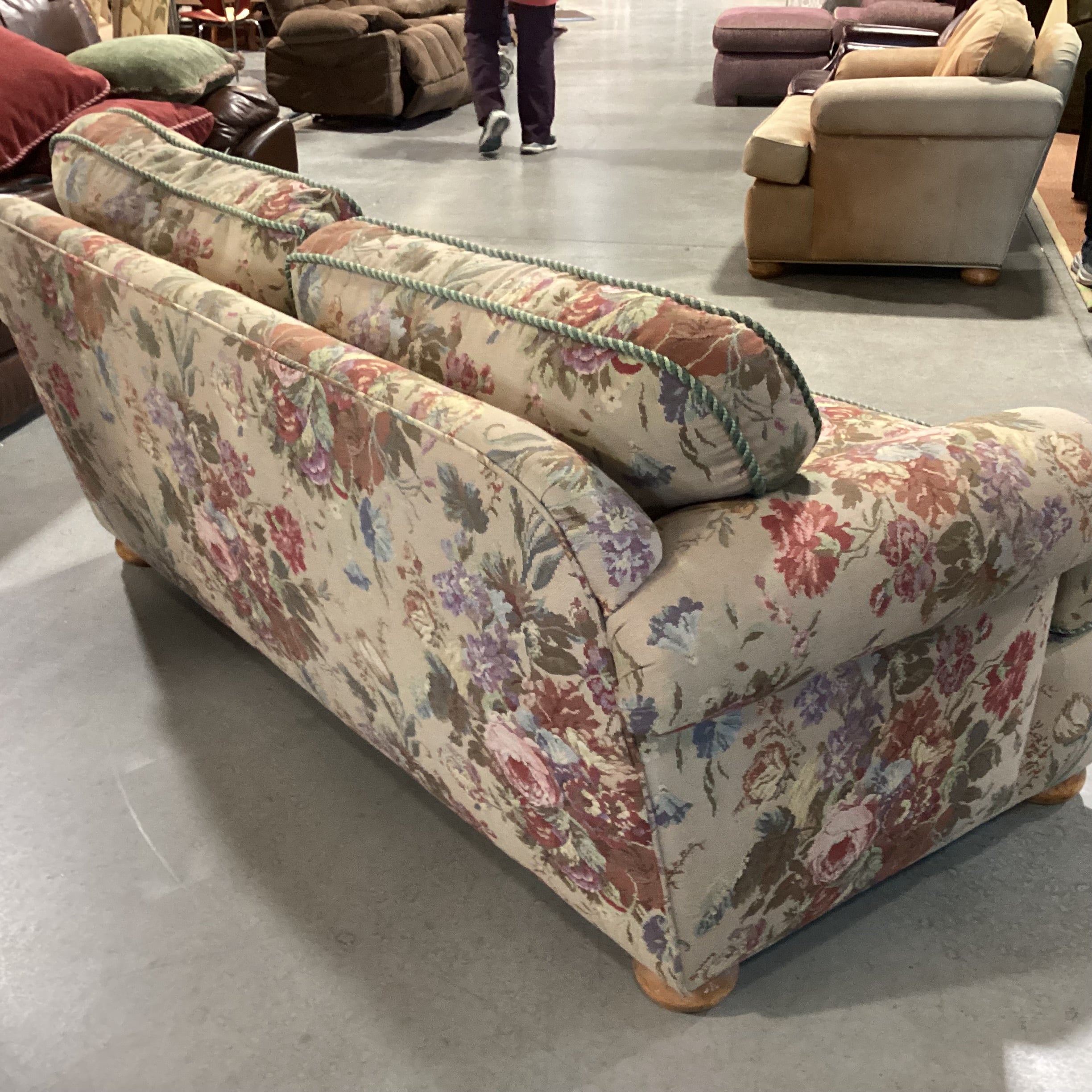 D. Langston Floral Needledpoint Style with Piping & Downmix Sofa 76"x 39"x 29"