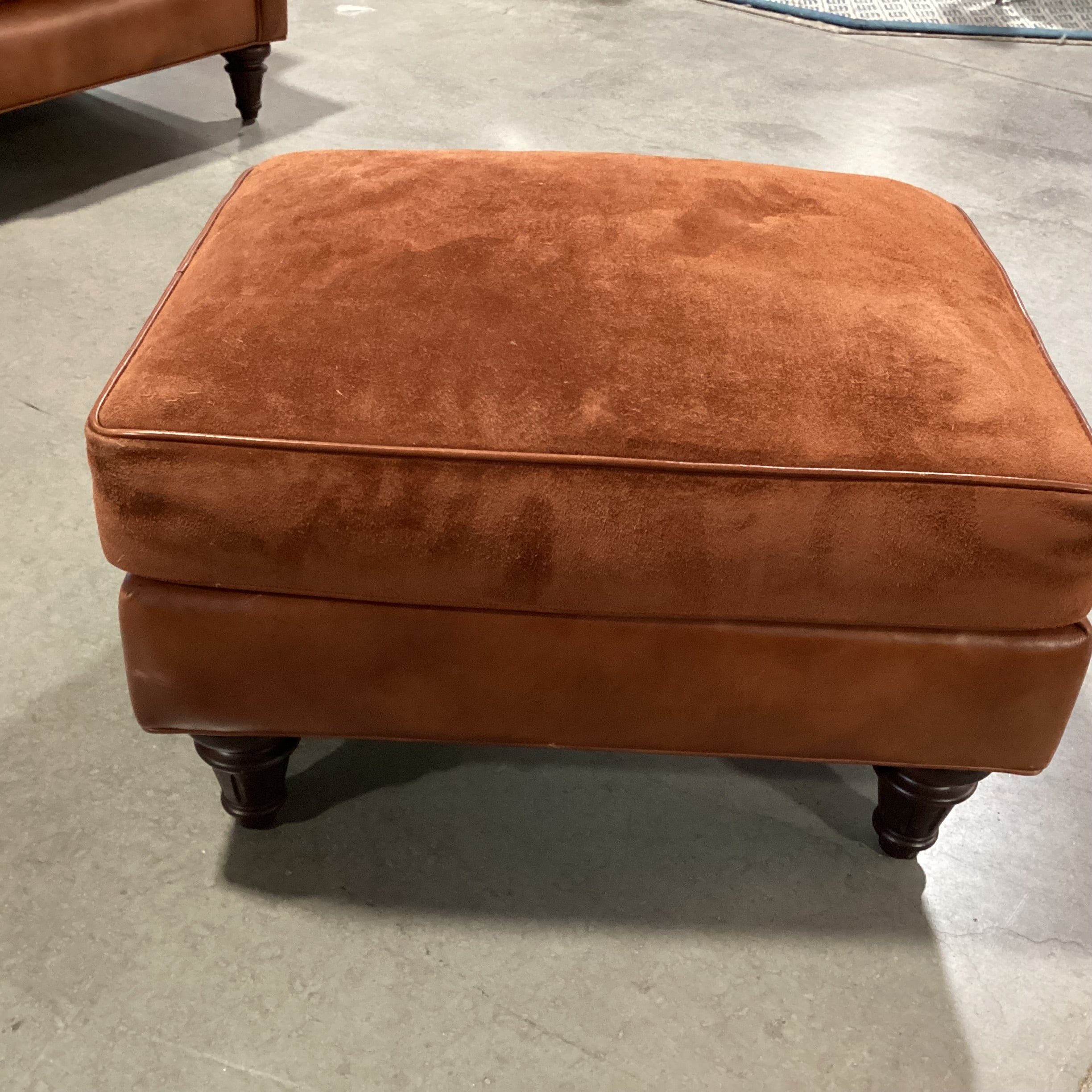 Hancock & Moore Suede & Leather Ottoman 28"x 22"x 16"