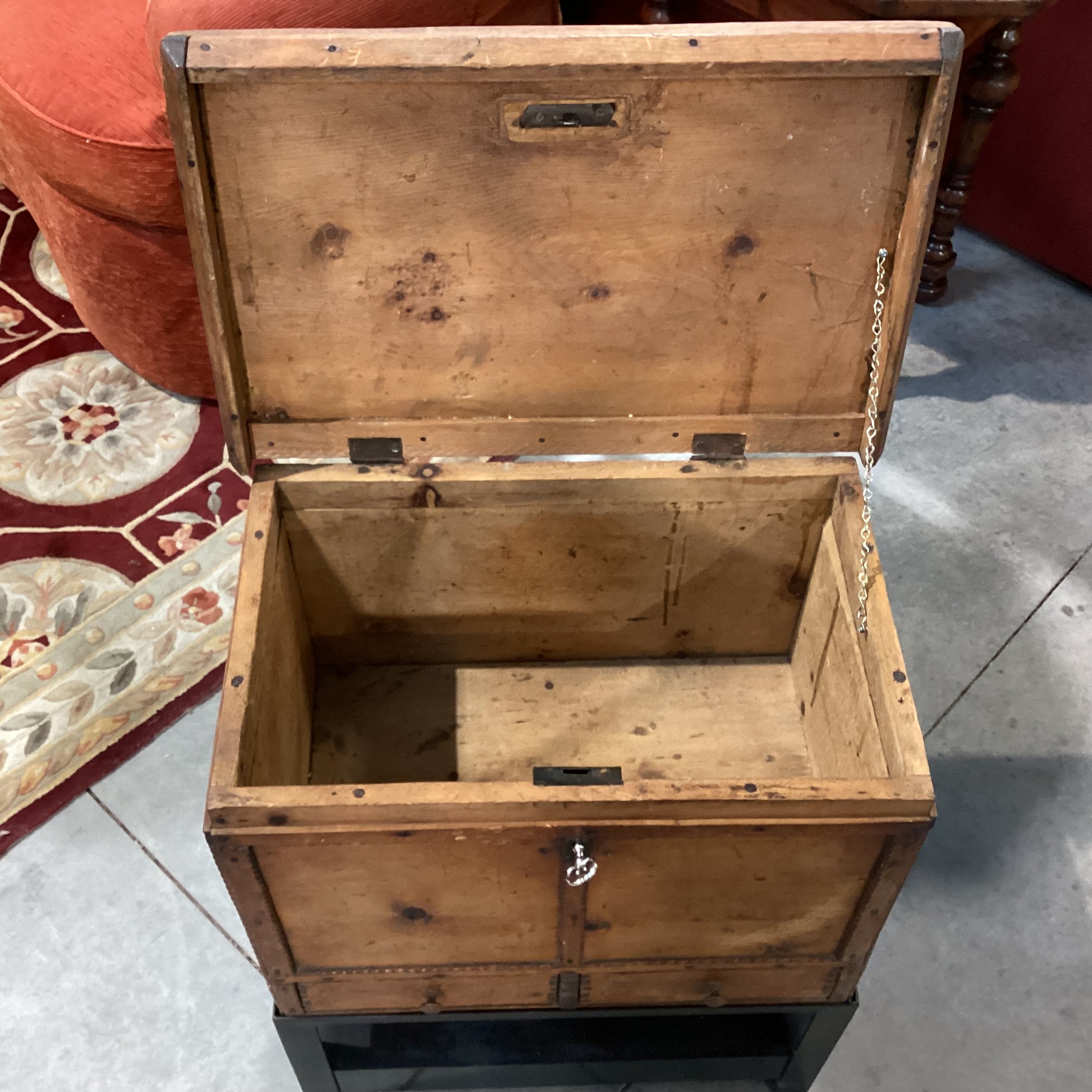 Antique Carved Wood with Metal Stand 2 Drawer & Storage Chest Trunk 22.5"x 14.5"x 28.5"