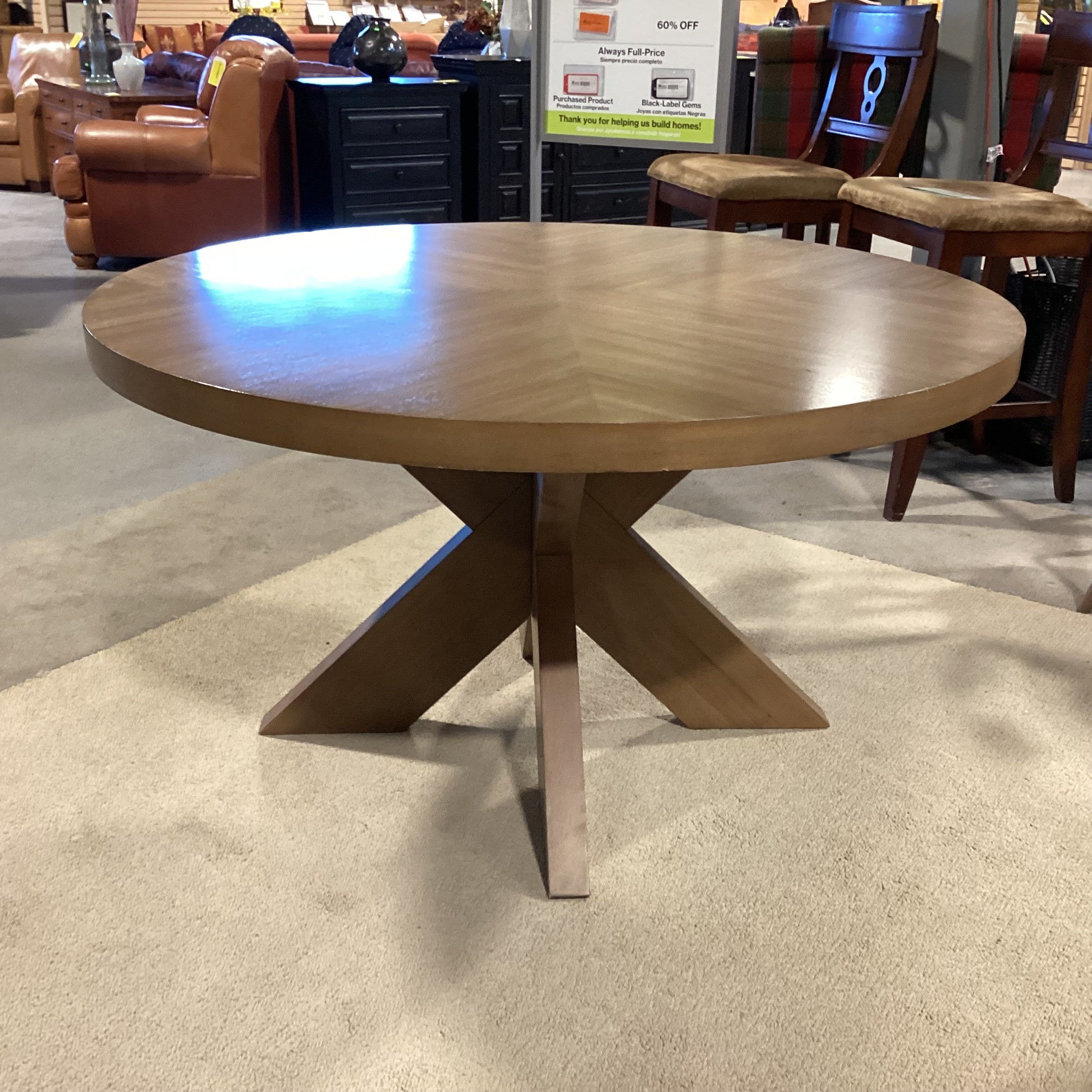 Samson International Light Green Grey Finish Wood & Veneer with X Style Pedestal Dining Table 54" Diameter x 30"