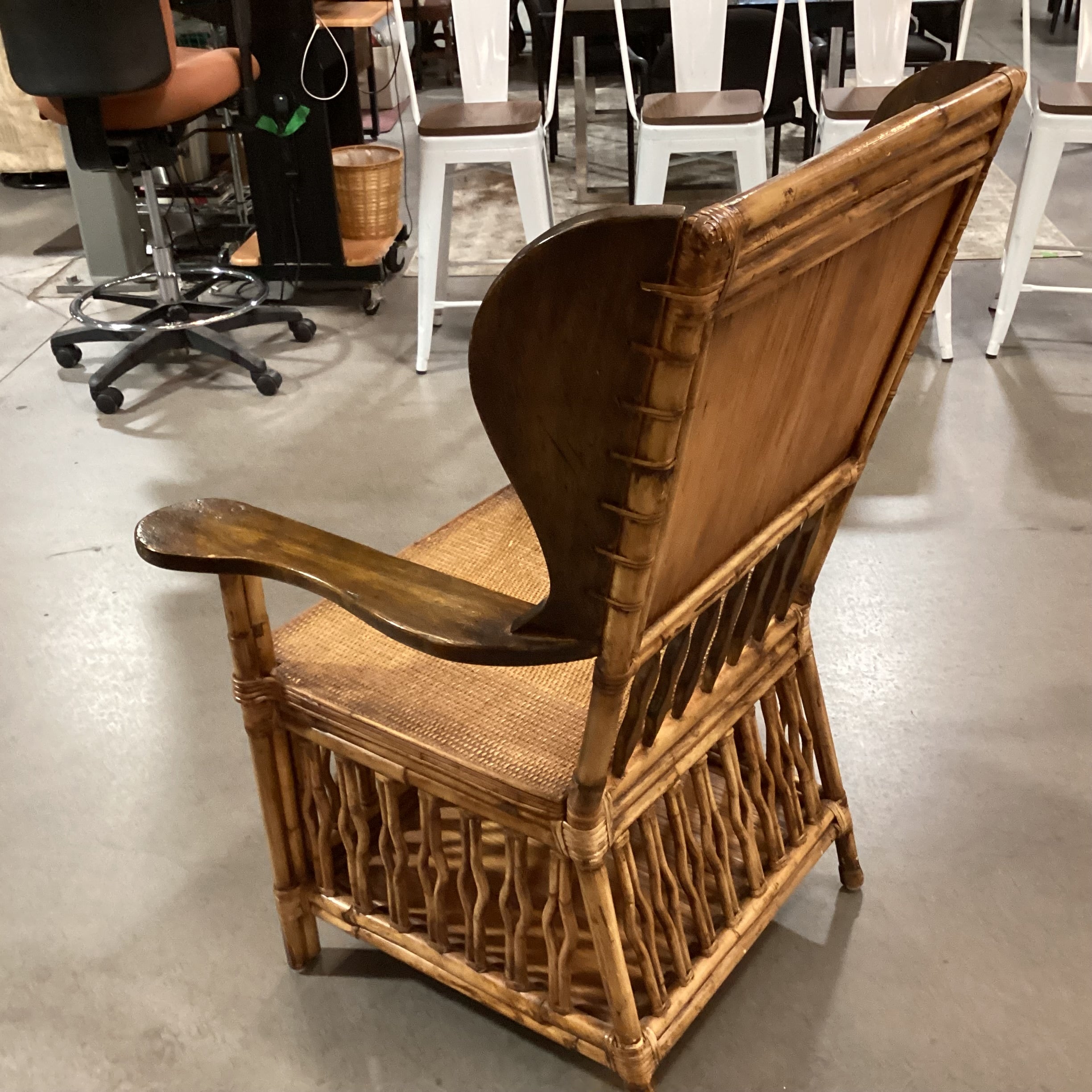 Palecek Bamboo Wood & Rattan Woven with Bottom Storage Arm Chair 30"x 26"x 42"