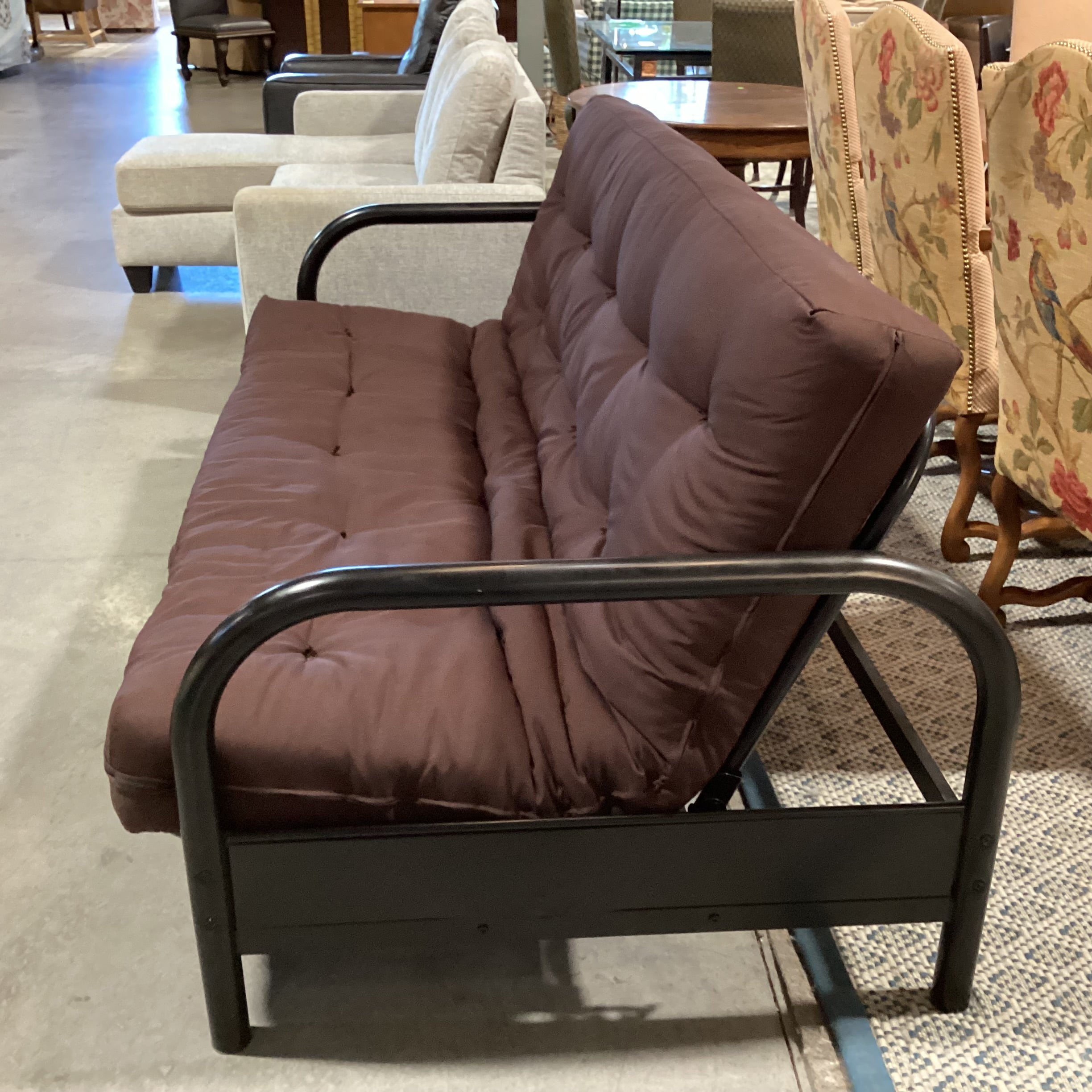Black Metal Frame & Brown Cushion Futon Sofa 80"x 44" to 53"x 35"
