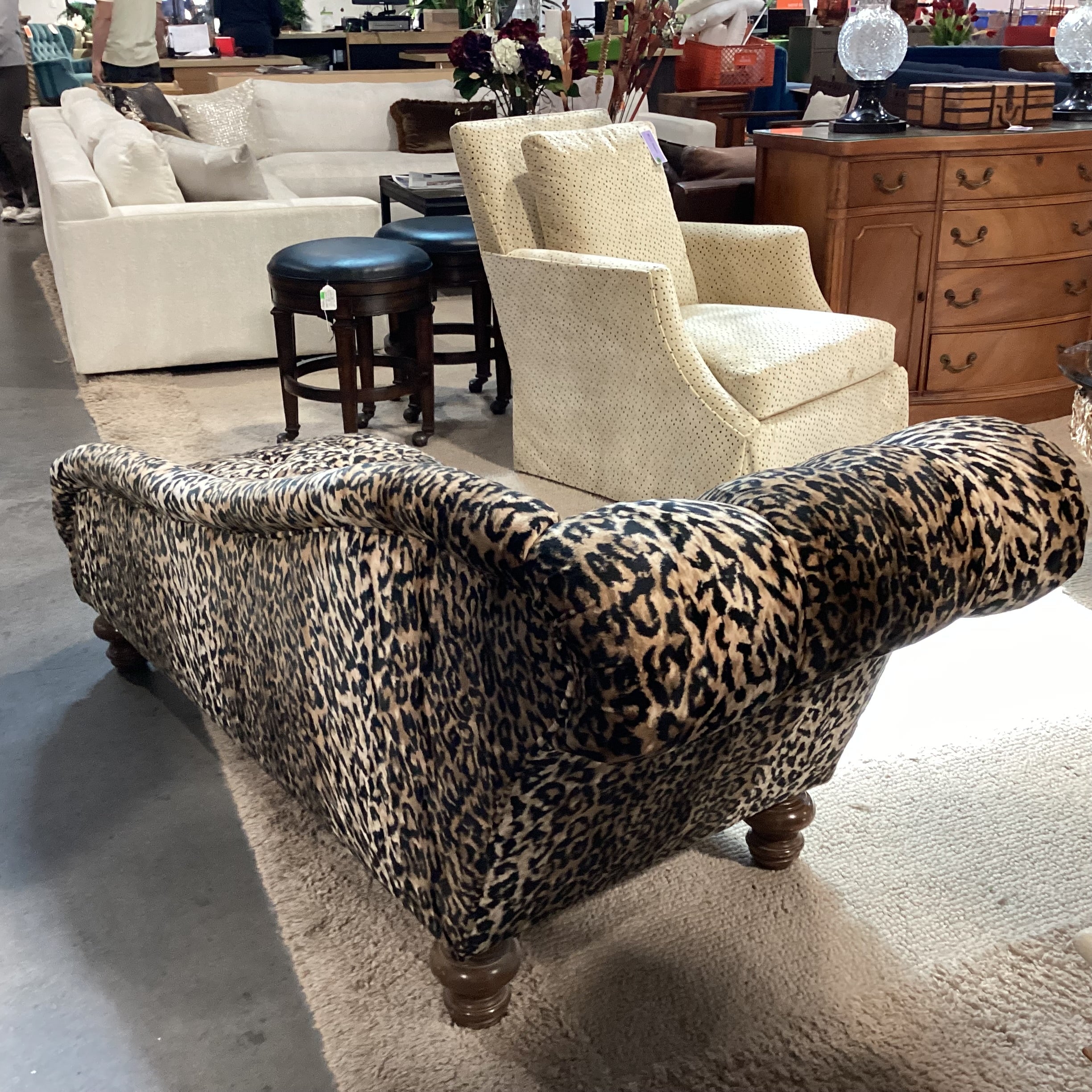 Animal Print Button Tufted Chaise Sofa 72"x 30"x 32"