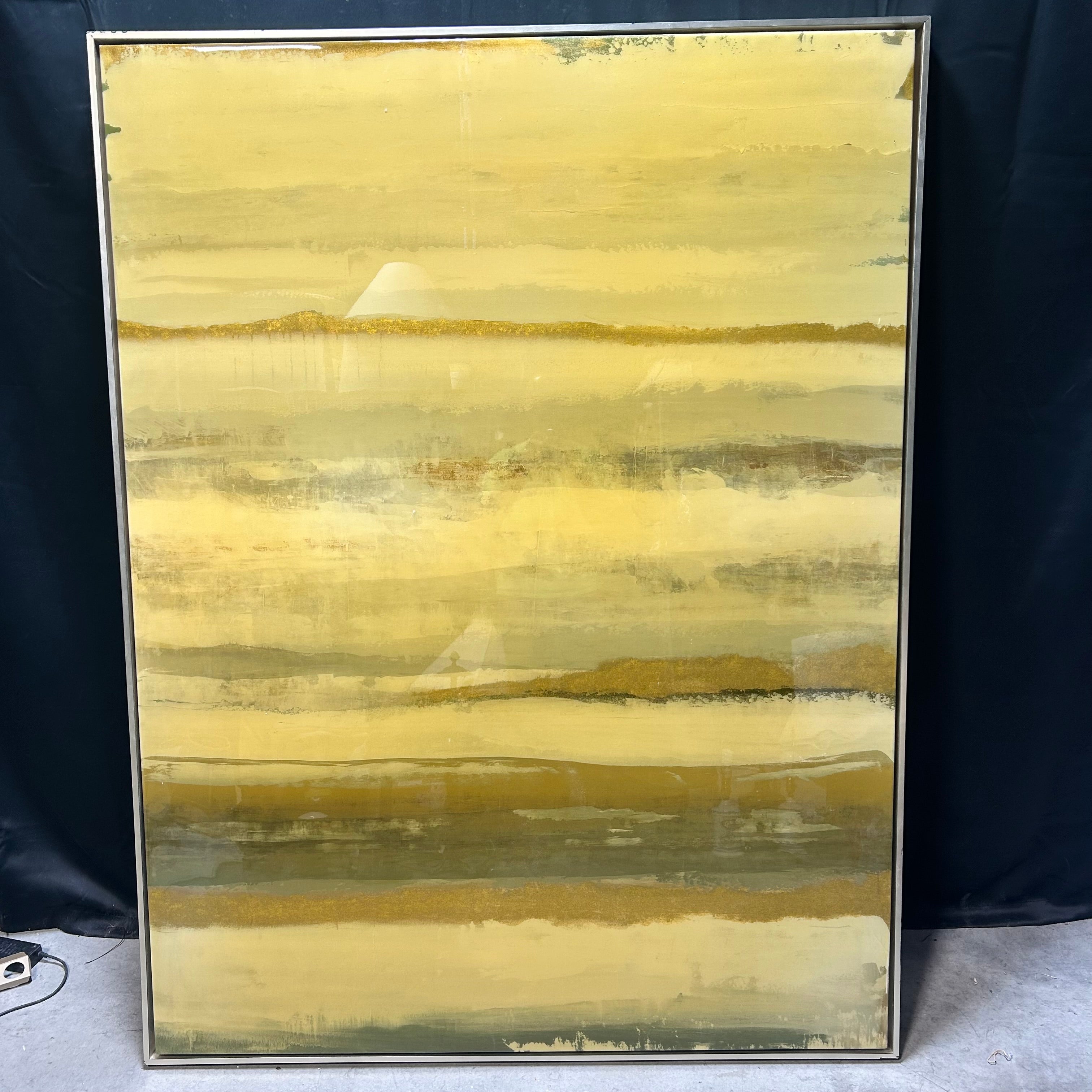 Large Abstract "Gold In The Sand II" Glass Coated Canvas 51.5"x 68"