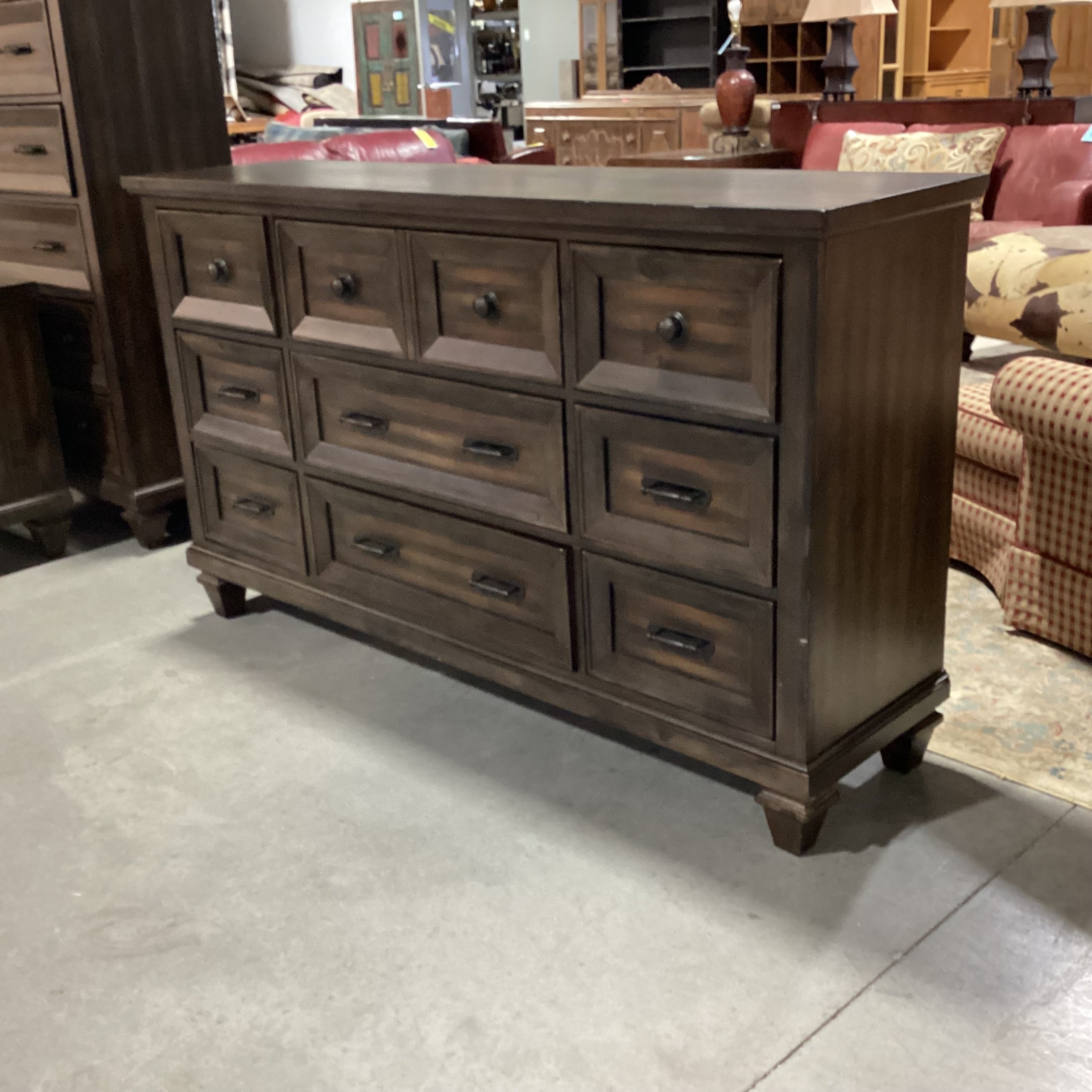 New Classic Sevilla Dark Finish Walnut 9 Drawer with Mirror Dresser 68"x 18"x 40"