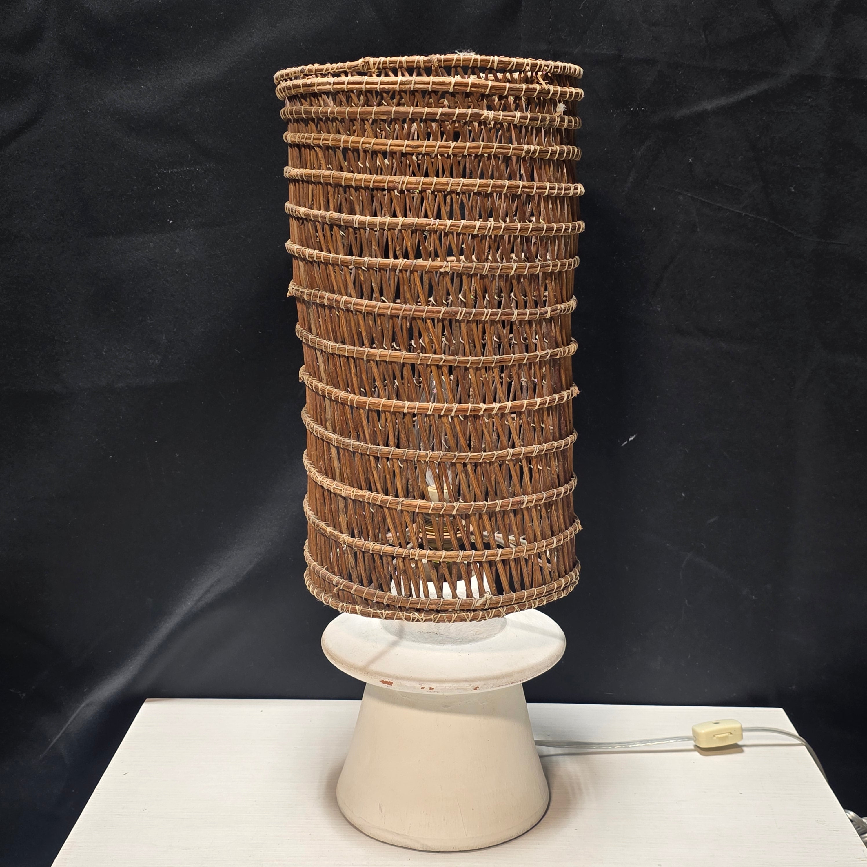 Vintage Terracotta Table Lamp with Handwoven Shade 6"Dx19"