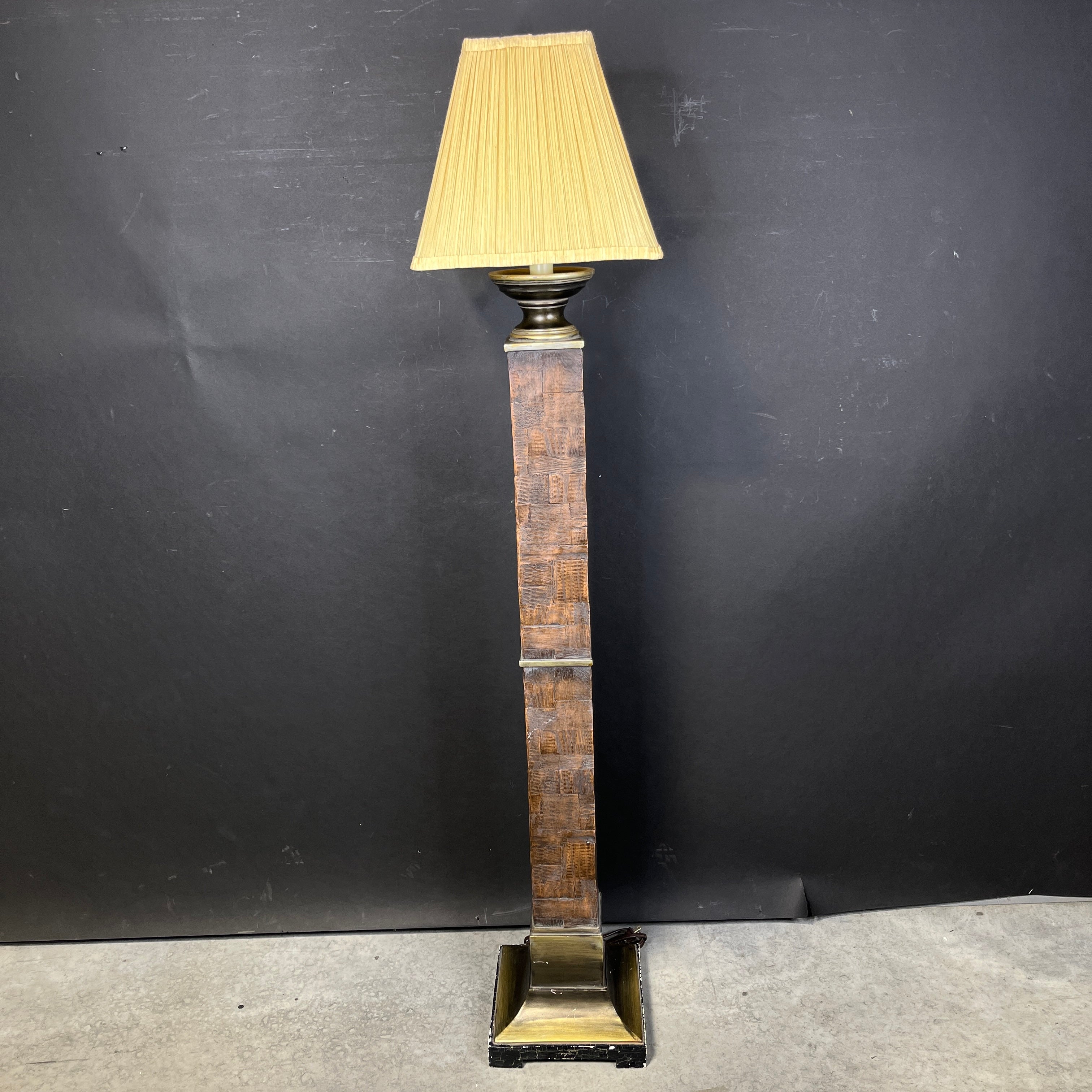 Uttermost Dark Finish Wood Block and Brass Column with Shade Floor Lamp 12” 12” 58.5”