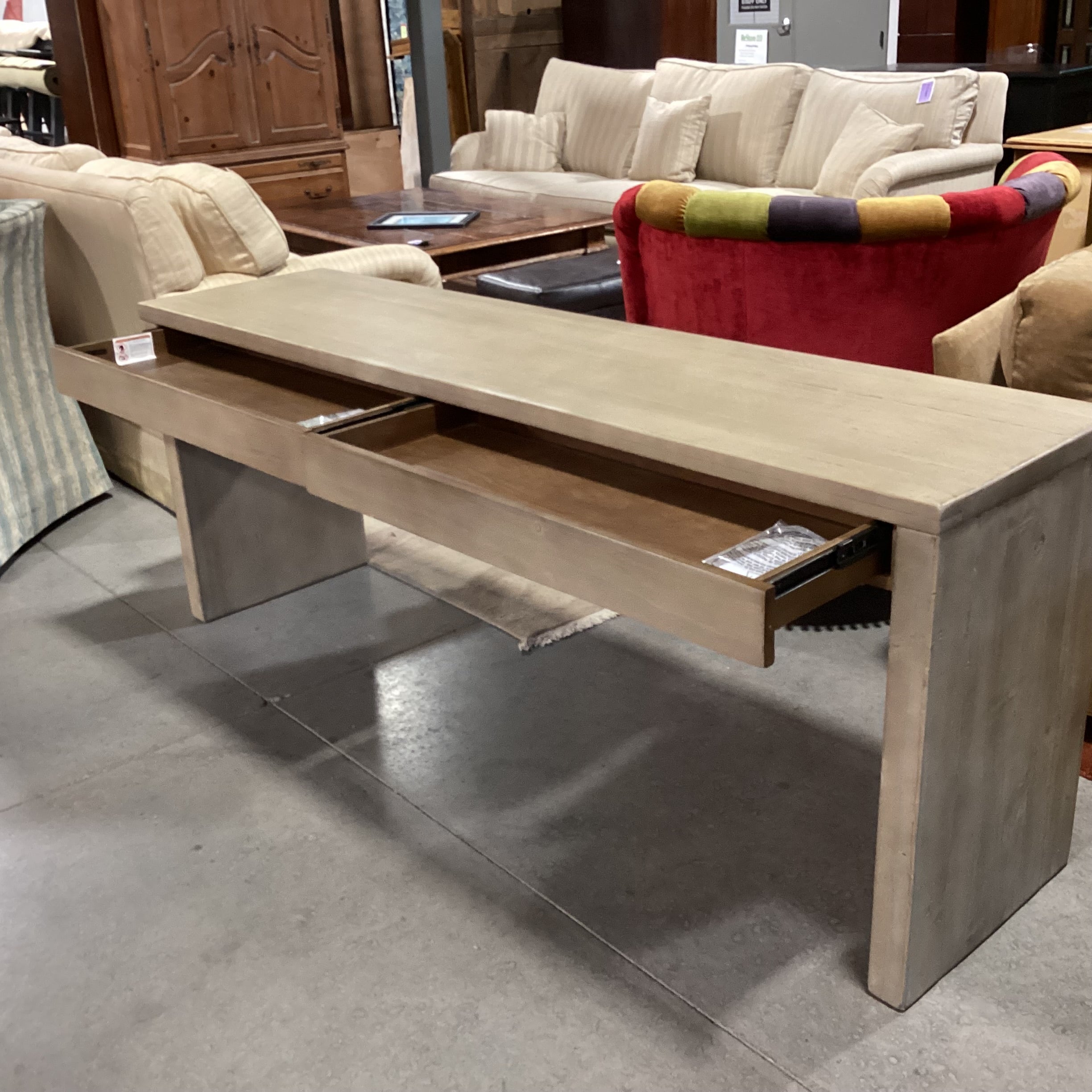 Pottery Barn Pismo Kiln Dried Solid Wood with Seadrift Finish 2 Drawer Console 80"x 20"x 31"