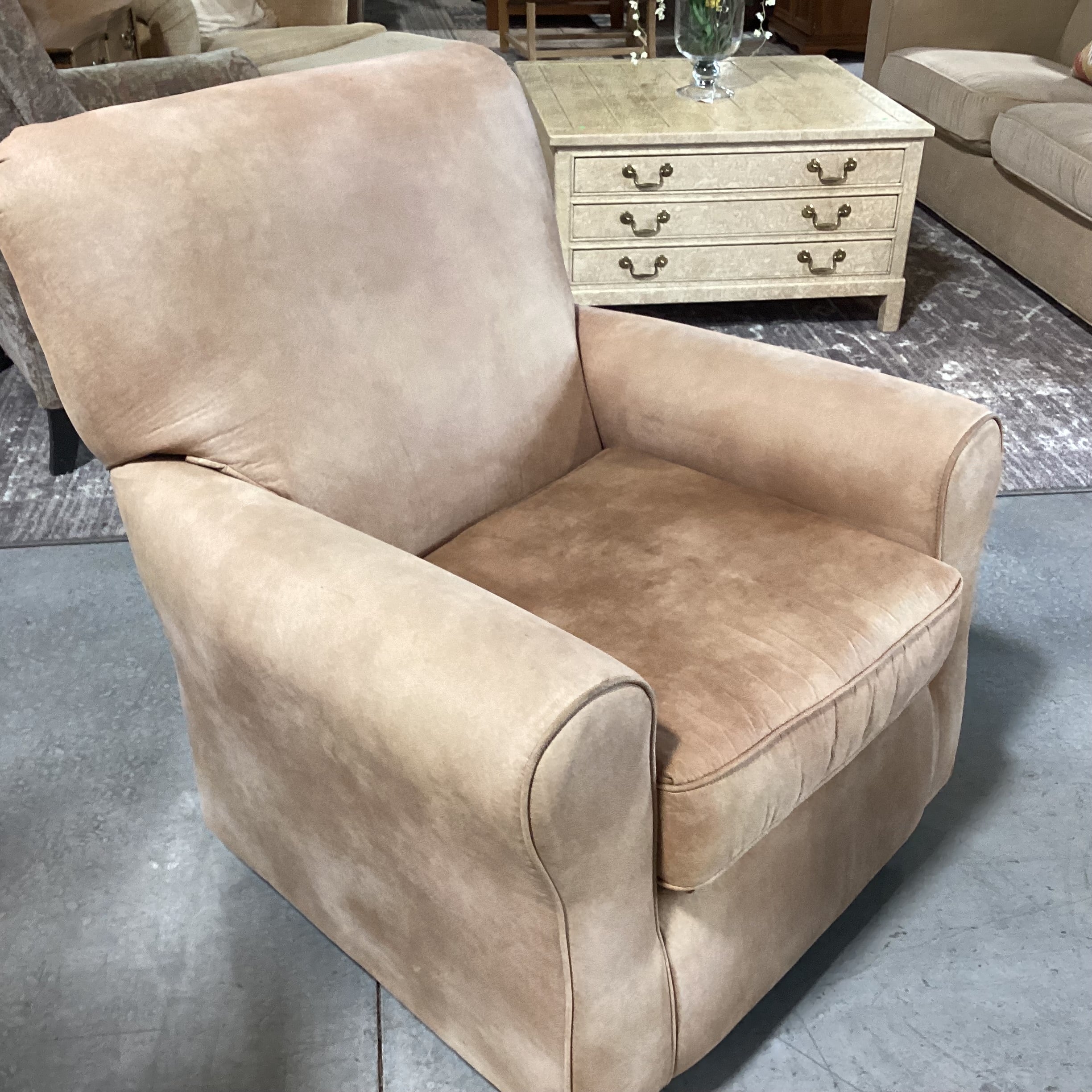 Best Chairs Tan Micro Suede Swivel Rock Chair 35"x 33"x 38"
