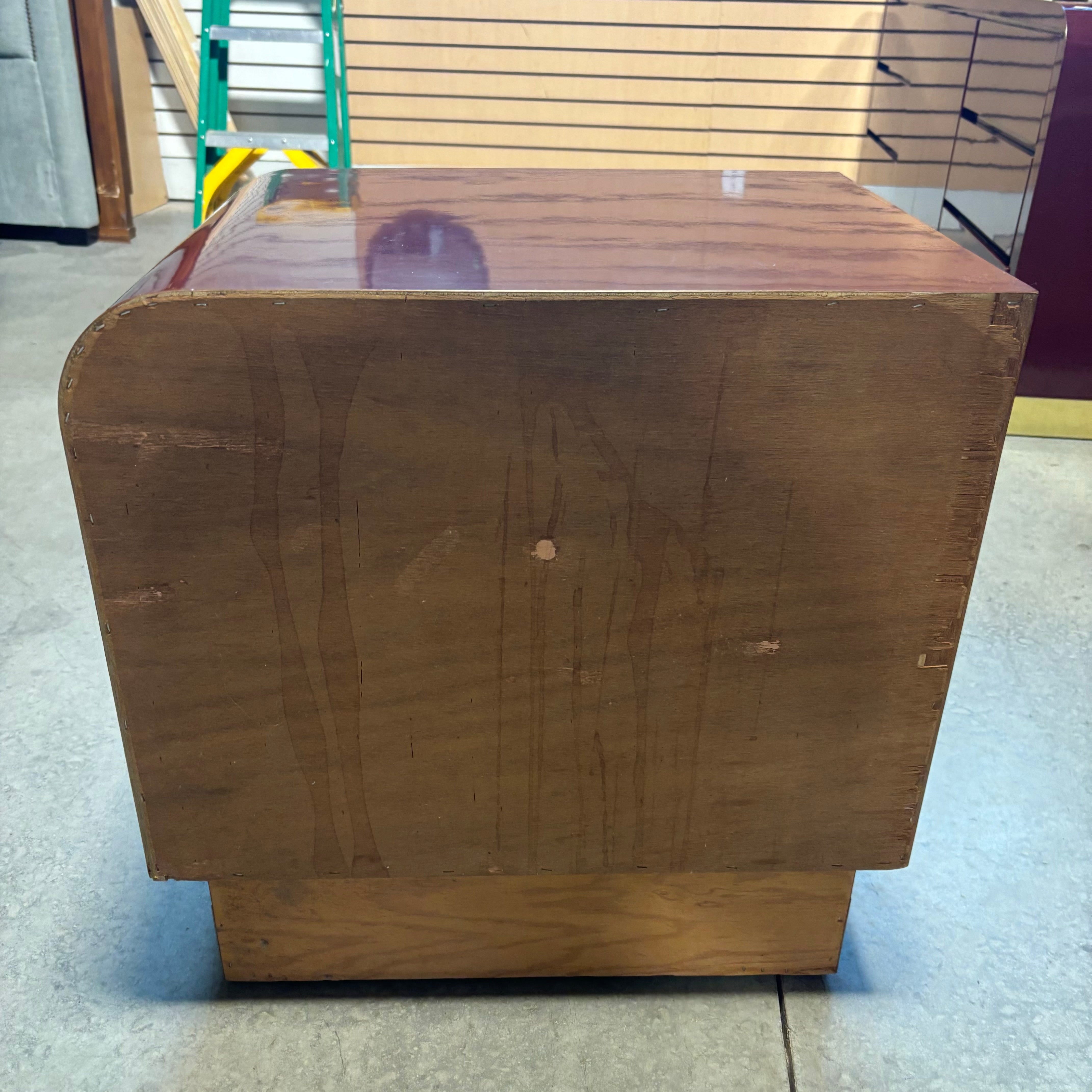 Maroon Lacquer Finish & Brass Finish Base 2 Drawer Nightstand 24"x 18"x 24"