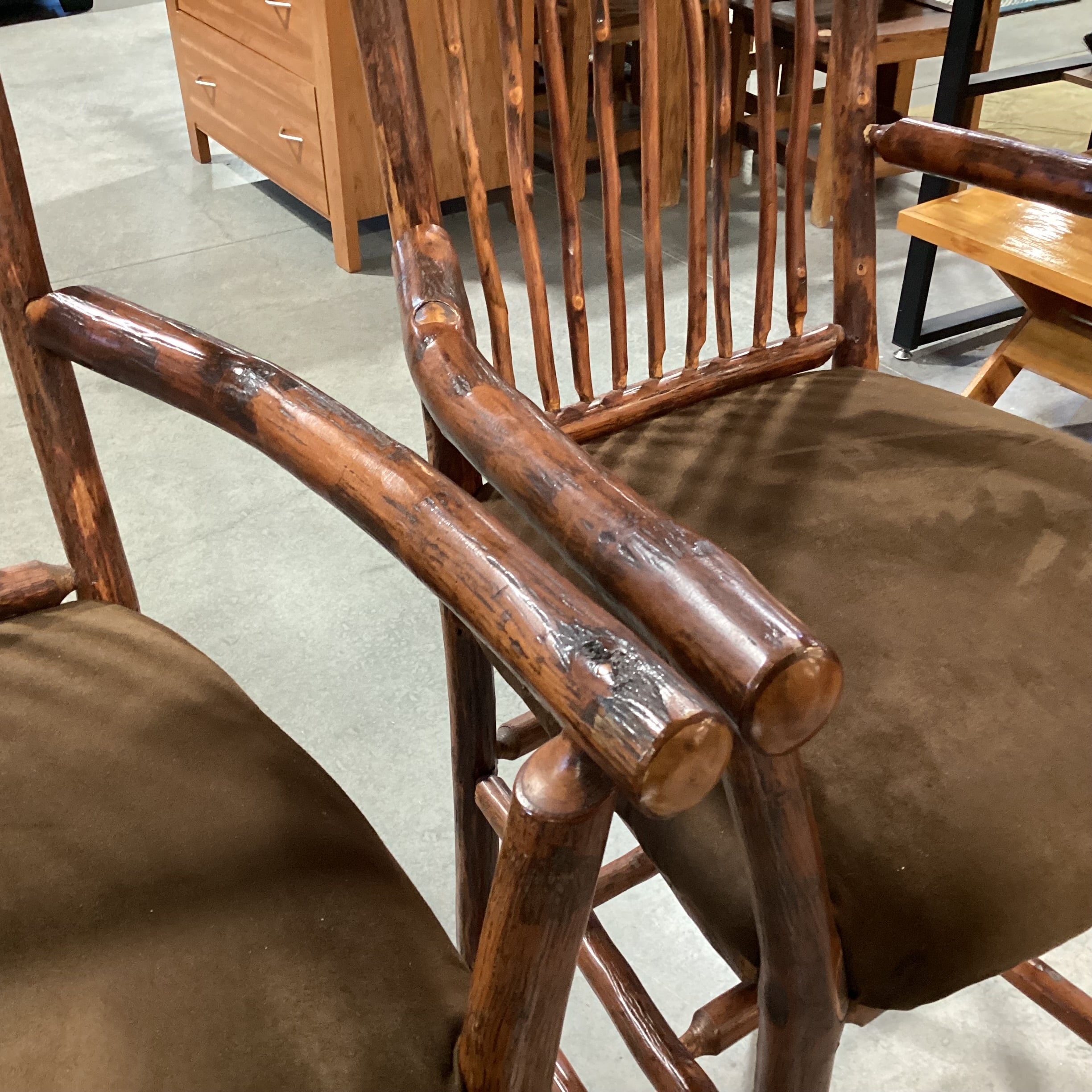 SET of 2 Flat Rock Furniture Hickory & Brown Ultra Suede Barstools 30"